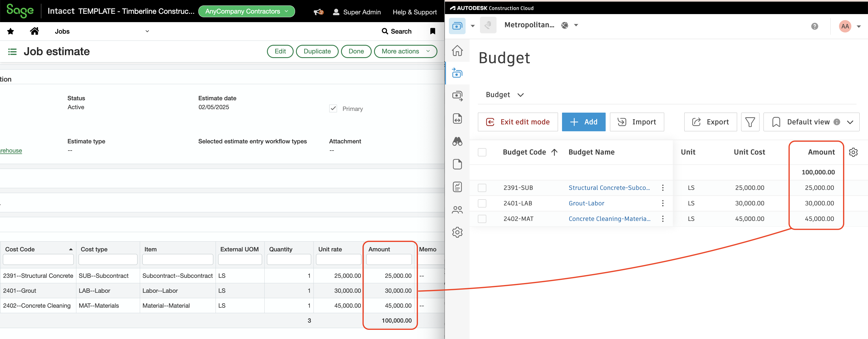 Autodesk Build and Sage Intacct Visual Mapping