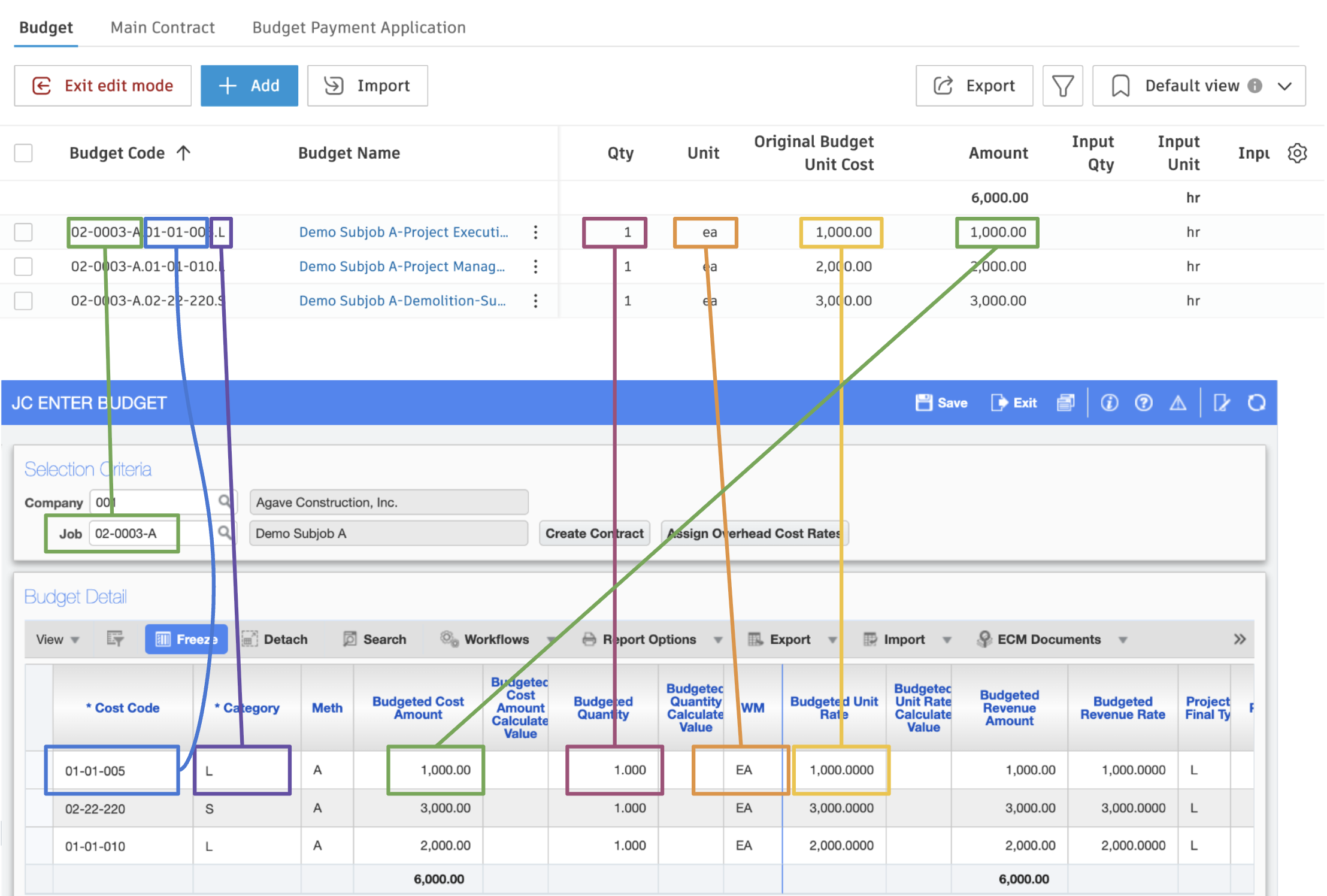 Autodesk Build and CMiC Budget Line Items Mapping