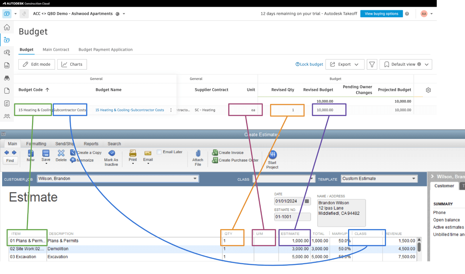 Autodesk Build and QuickBooks Desktop Budgets Visual Mapping