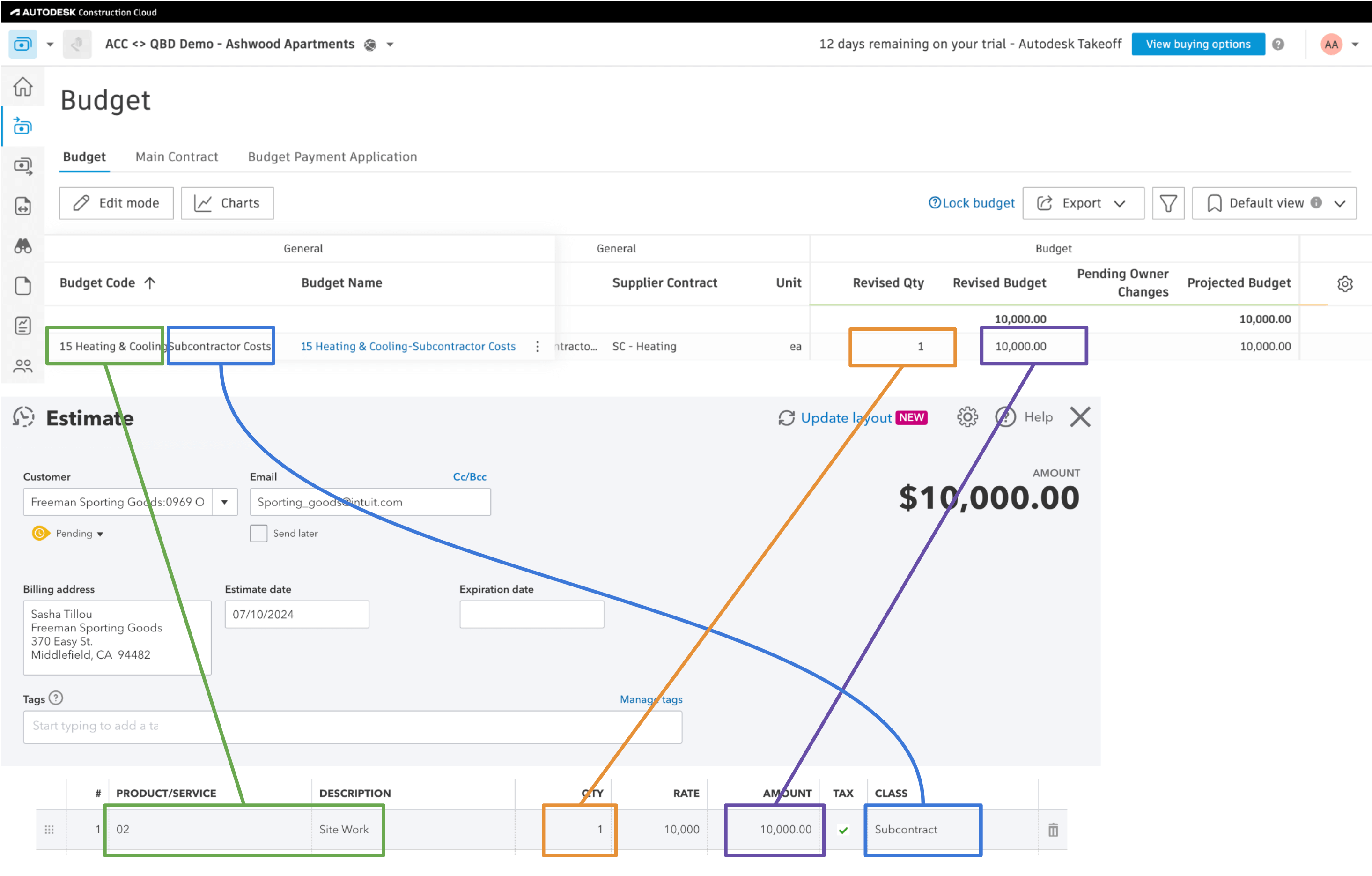 Autodesk Build and QuickBooks Online Budgets Visual Mapping