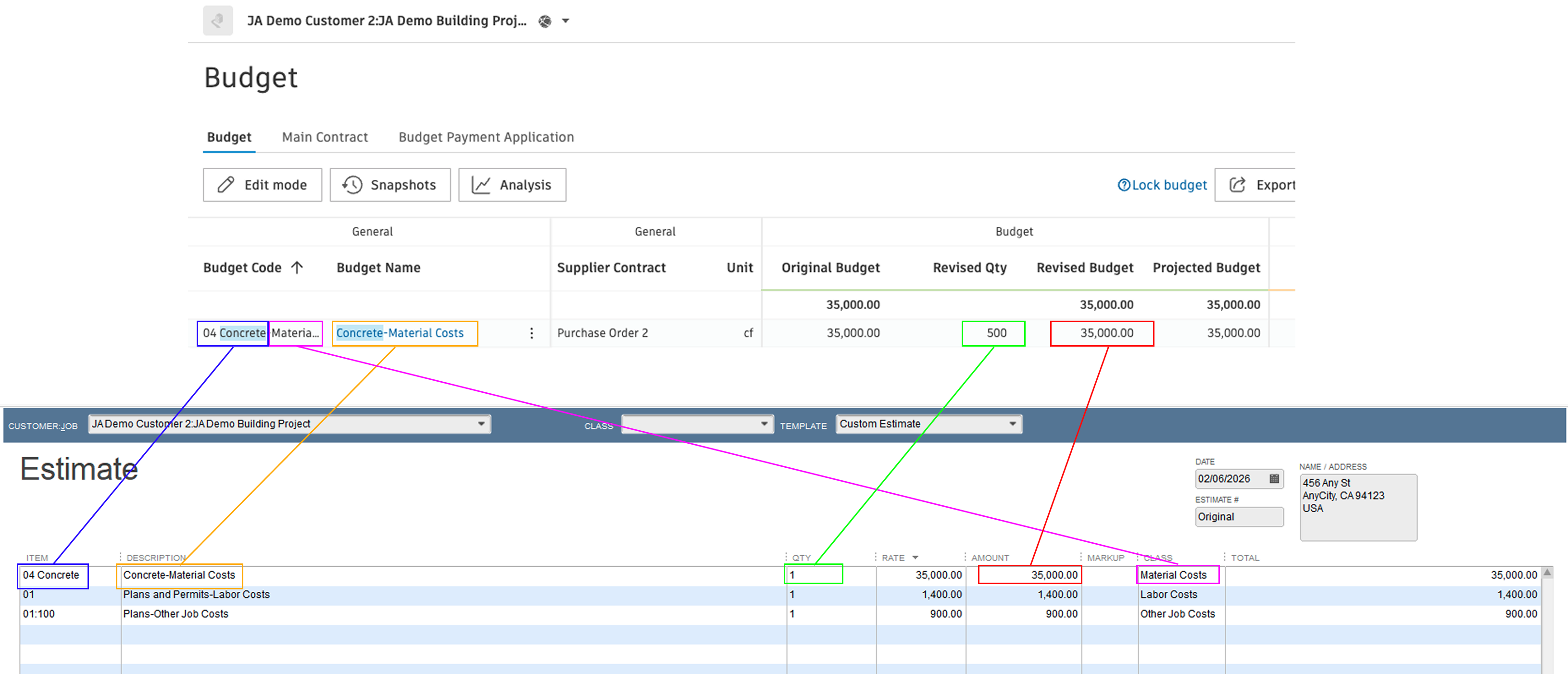 Autodesk Build and QuickBooks Desktop Budgets Visual Mapping
