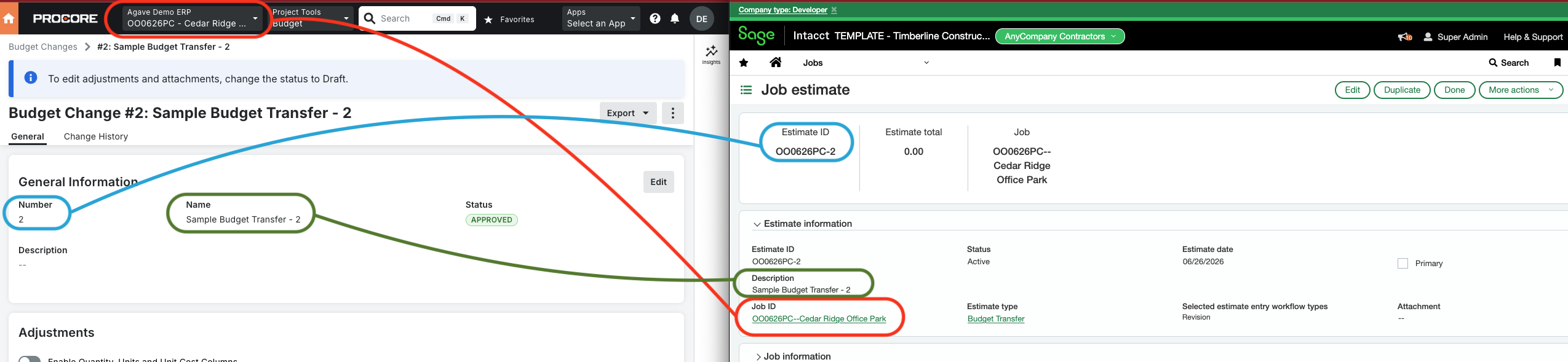 Procore and Sage Intacct Visual Mapping