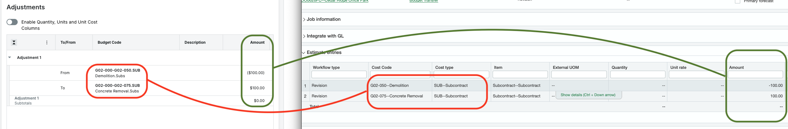 Procore and Sage Intacct Visual Mapping