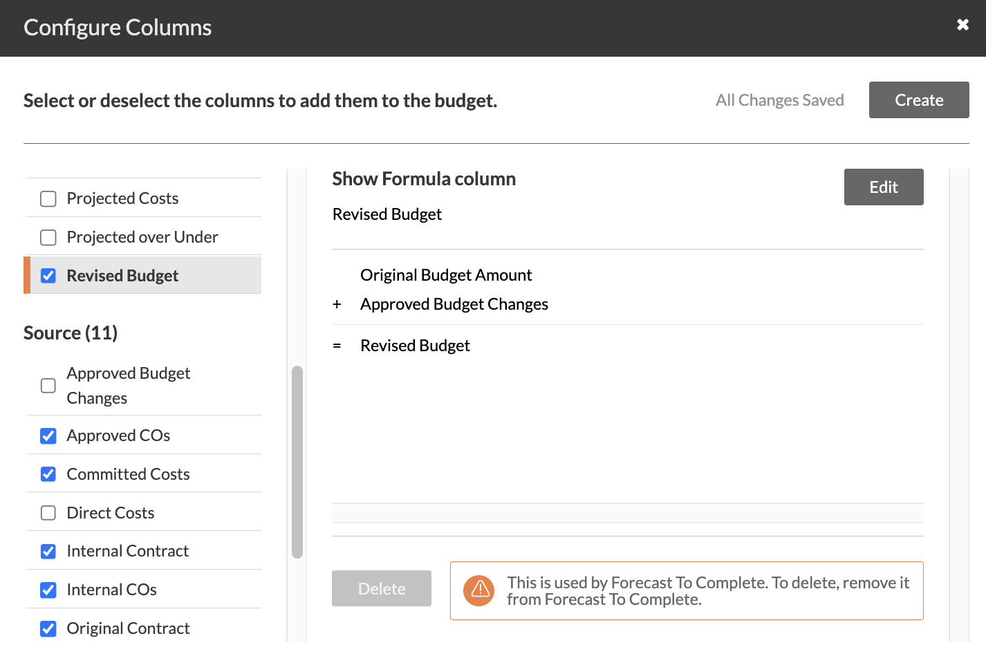 Procore Revised Budget View