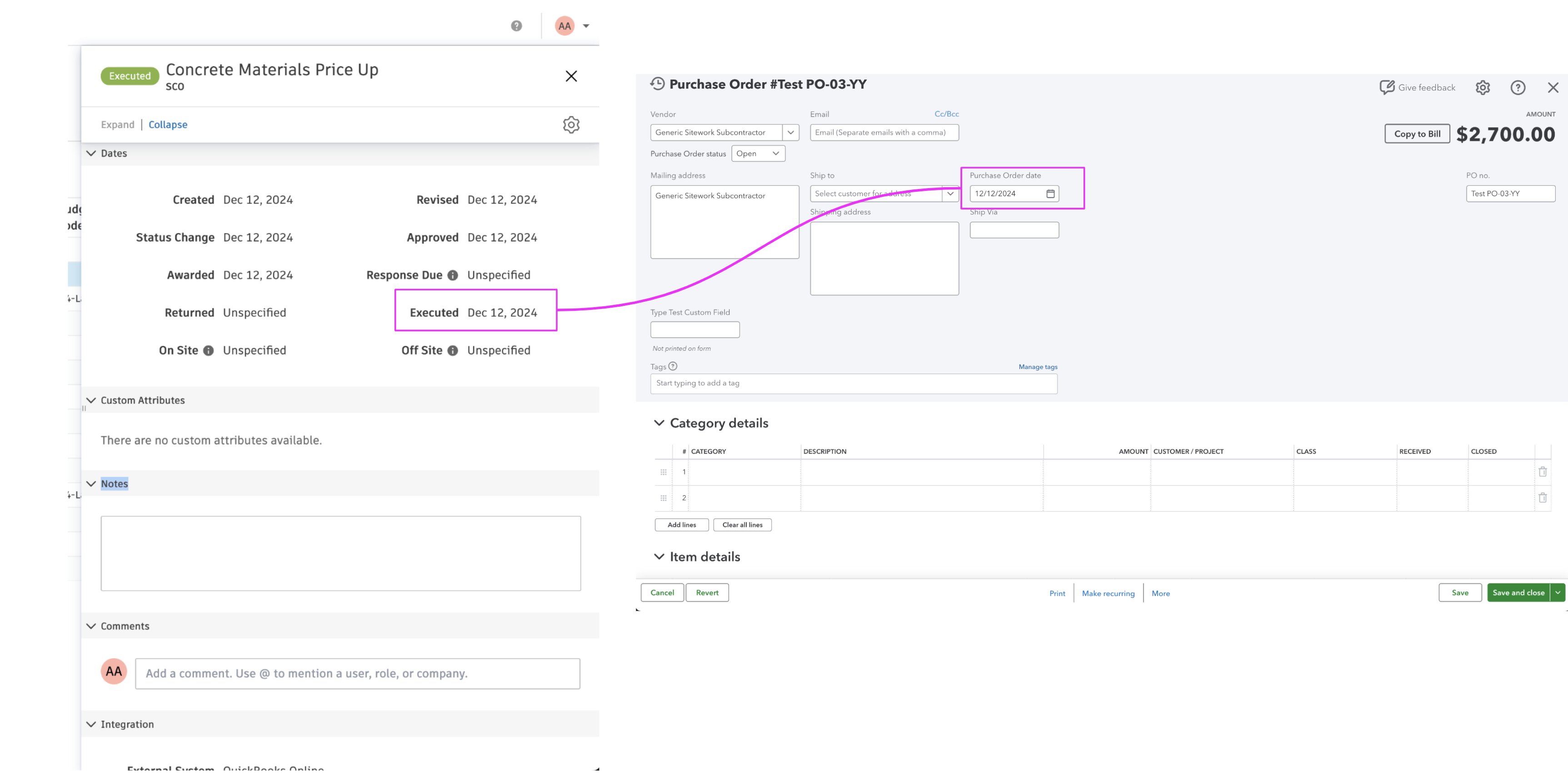 Autodesk Build and QuickBooks Online Change Orders Visual Mapping 2