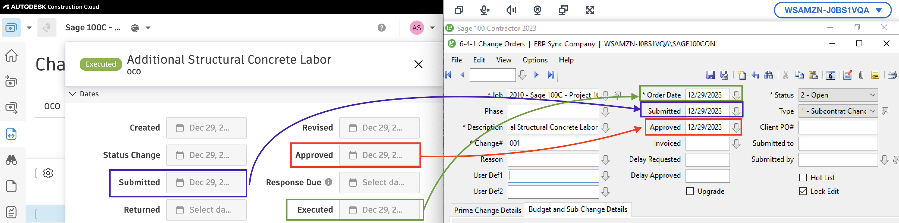 Autodesk Build and Sage 100 Change Orders Mapping