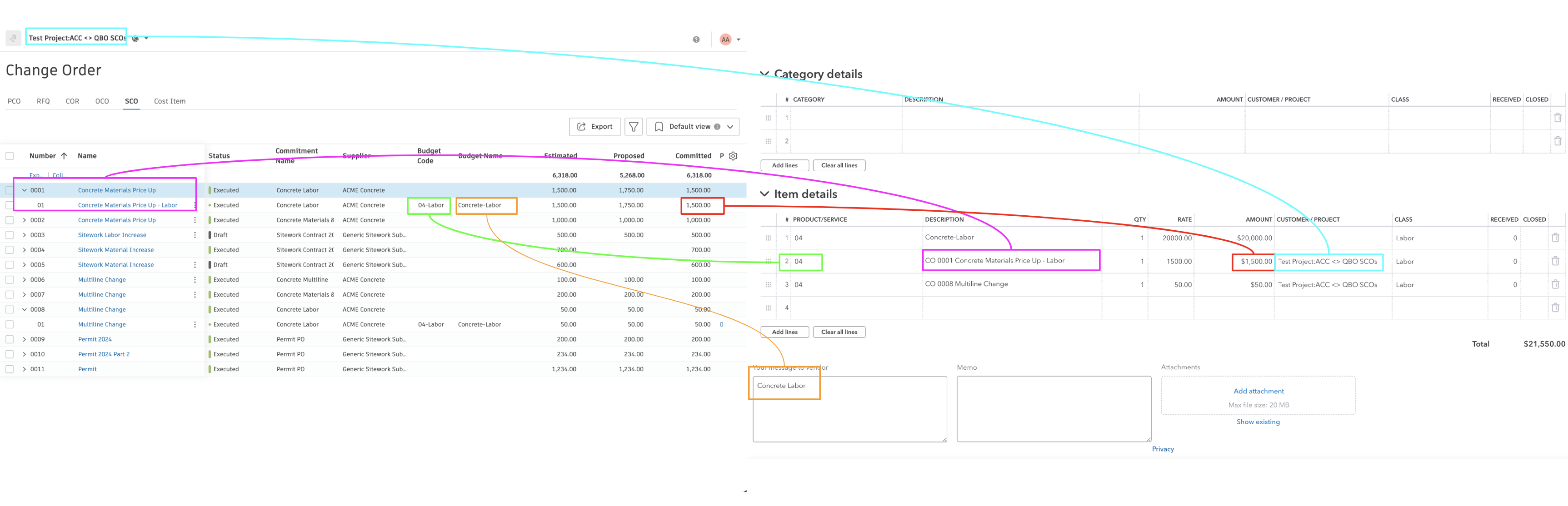 Autodesk Build and QuickBooks Online Change Orders Visual Mapping 2