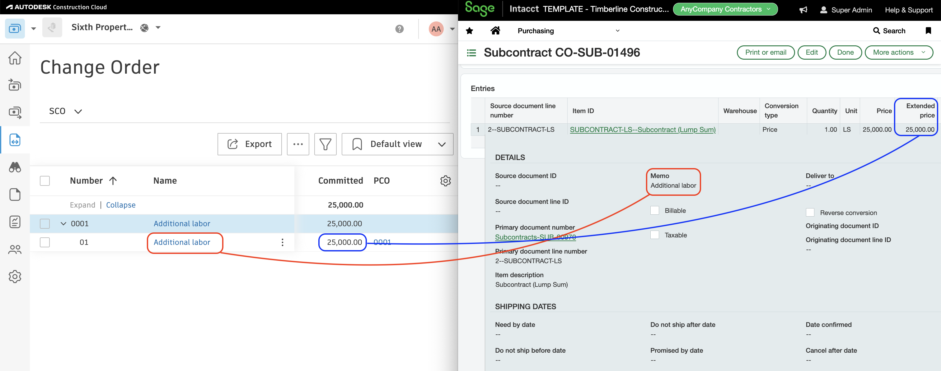 Autodesk Build and Sage Intacct Visual Mapping