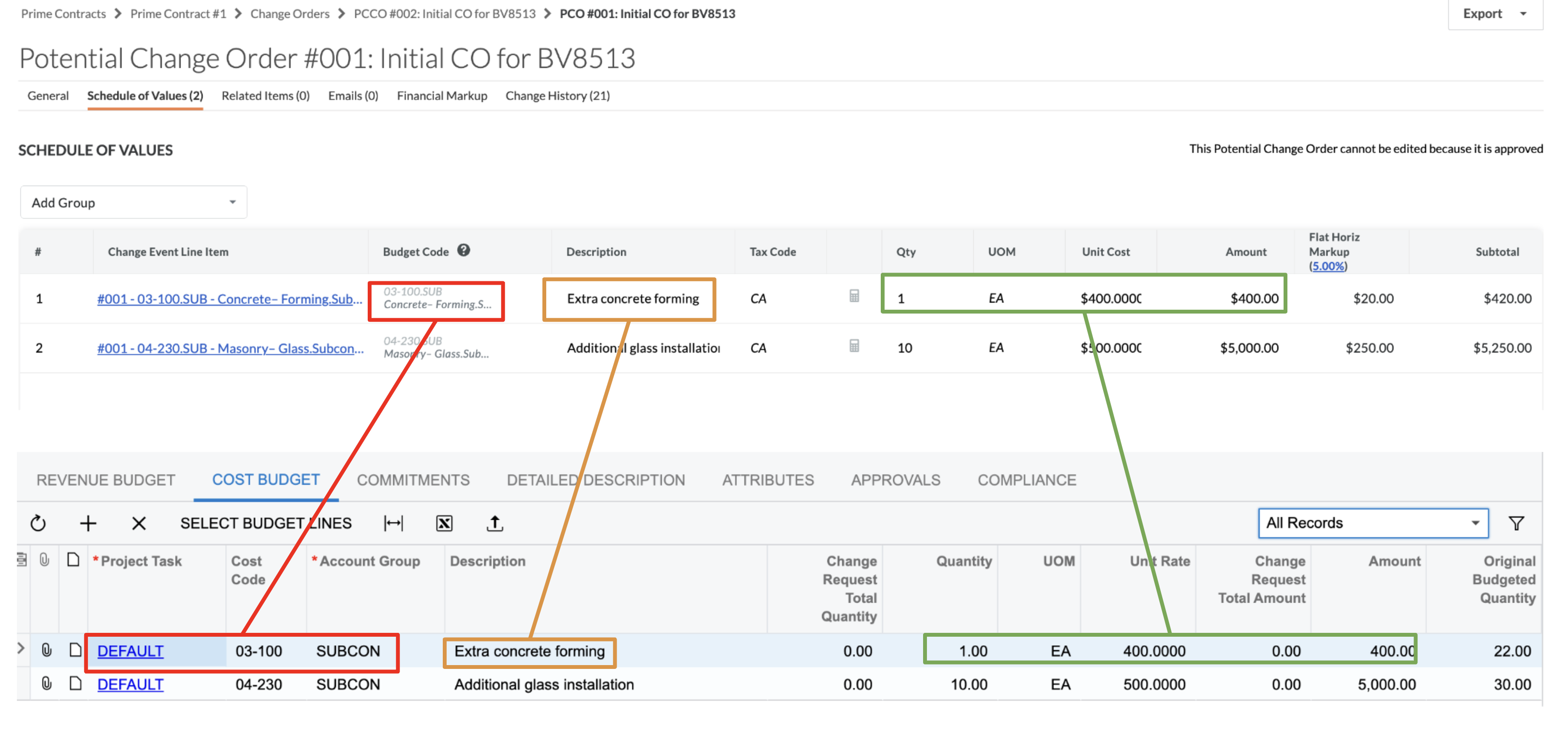 Procore and Acumatica PCCO Visual Mapping