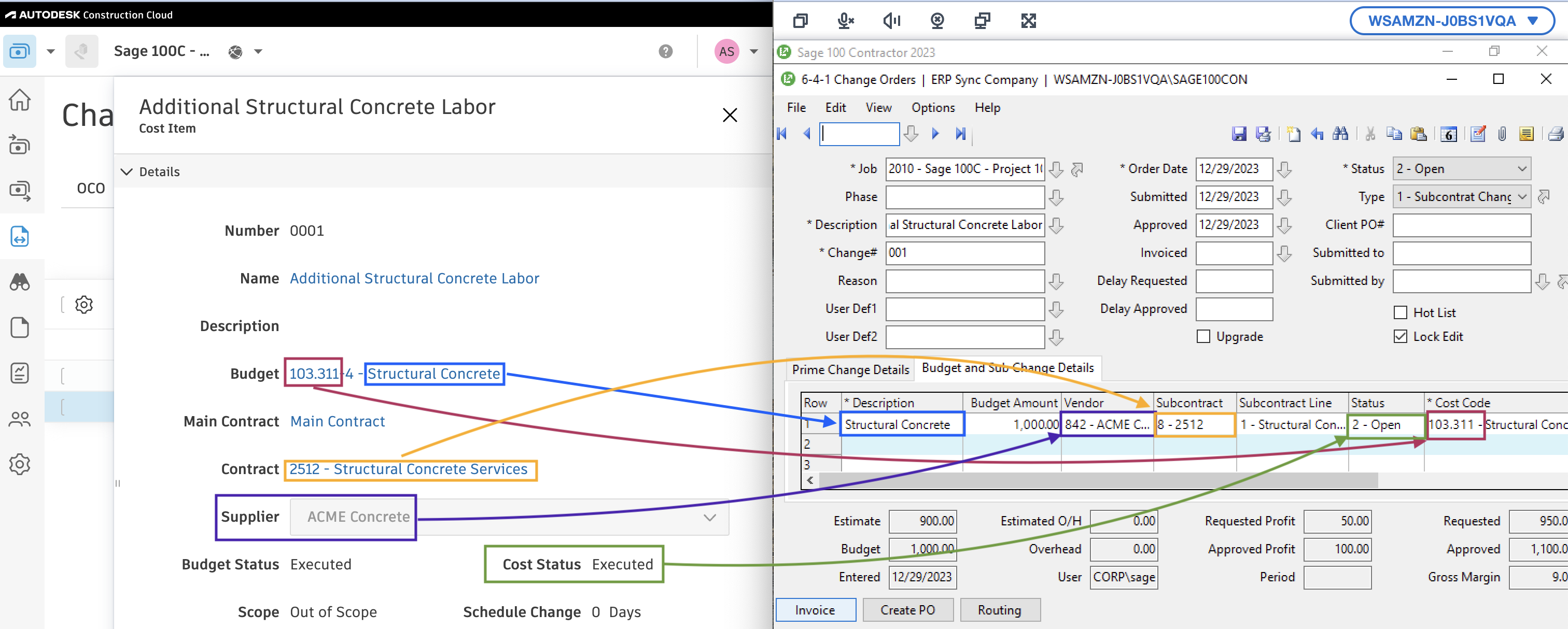 Autodesk Build and Sage 100 Change Orders Mapping