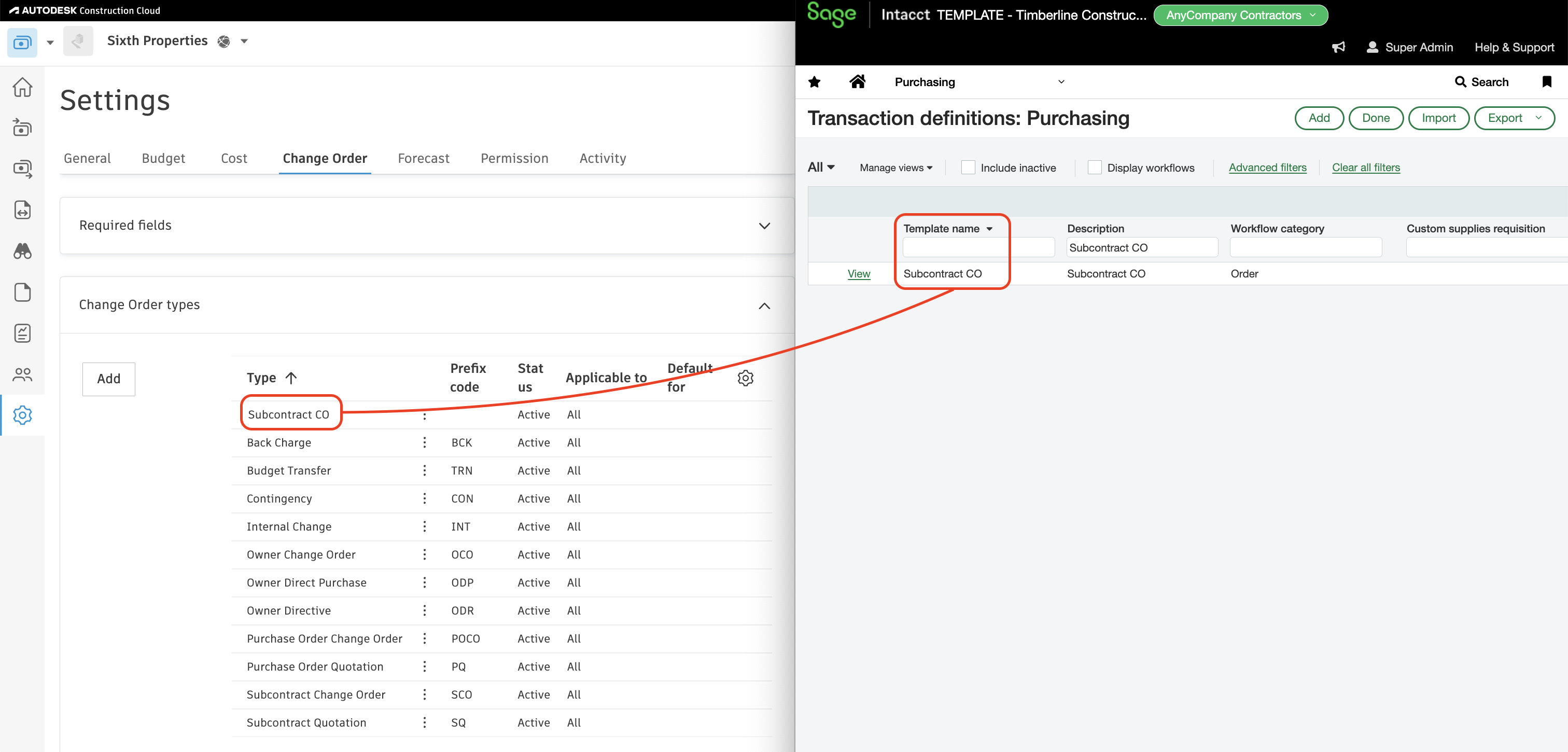 Autodesk Build and Sage Intacct Visual Mapping