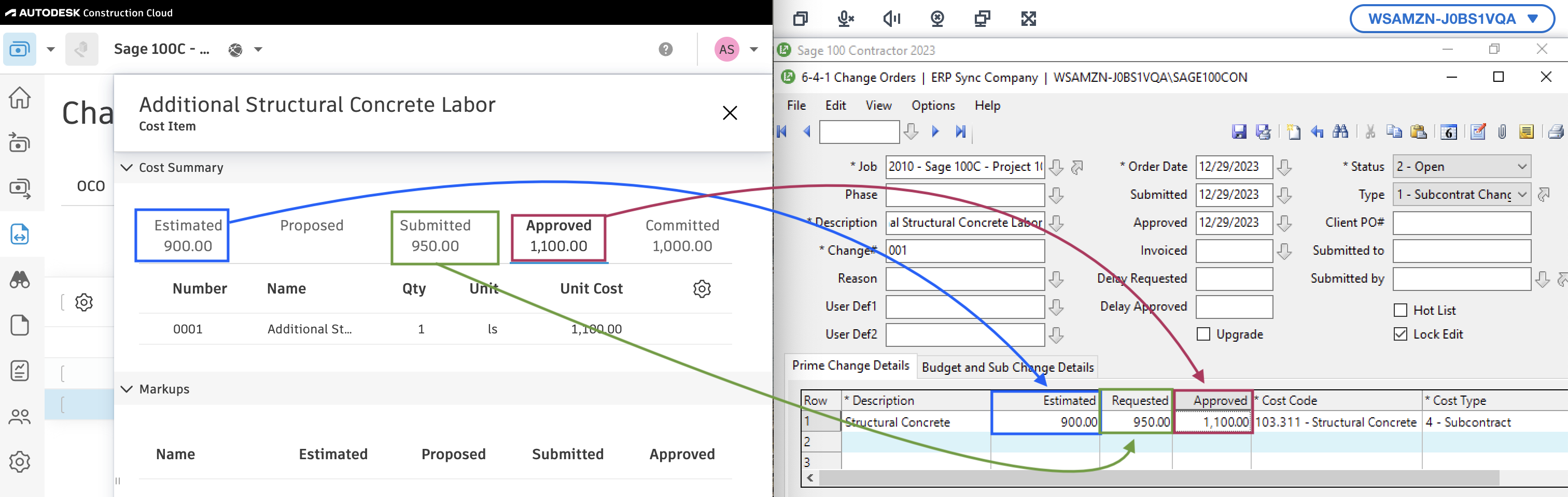 Autodesk Build and Sage 100 Change Orders Mapping