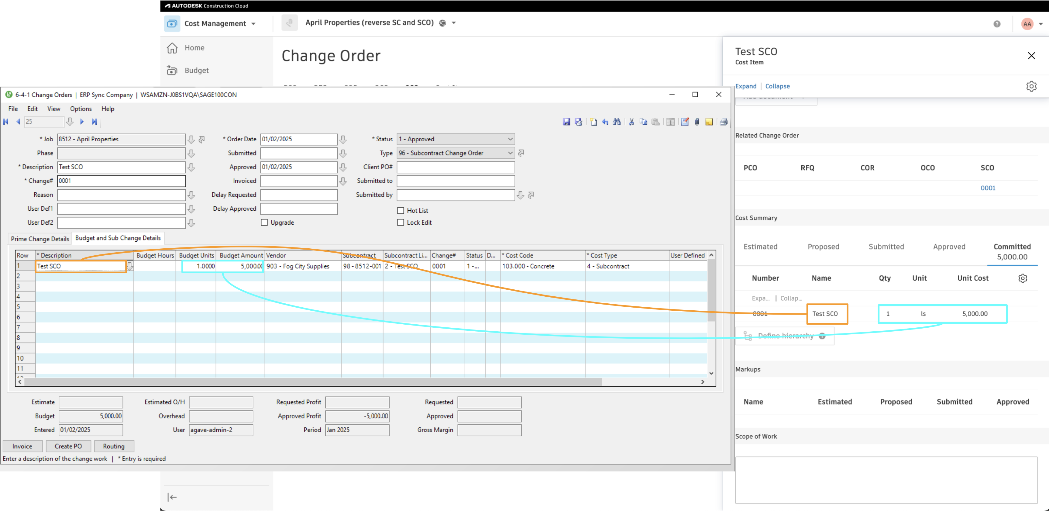 Autodesk Build and Sage 100 Change Orders Mapping