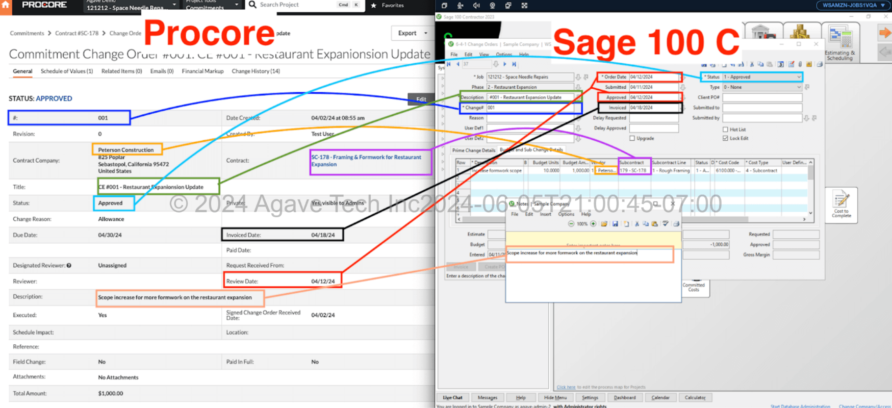 Procore and Sage 100 Subcontracts Change Orders Mapping 1