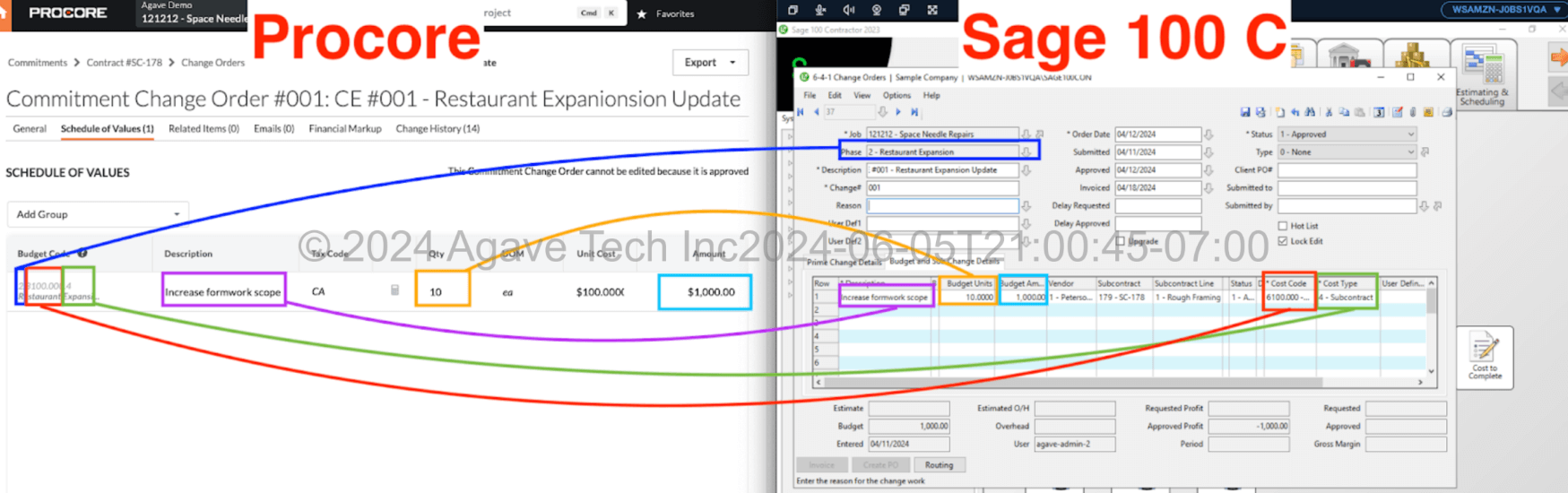 Procore and Sage 100 Subcontracts Change Orders Mapping 2