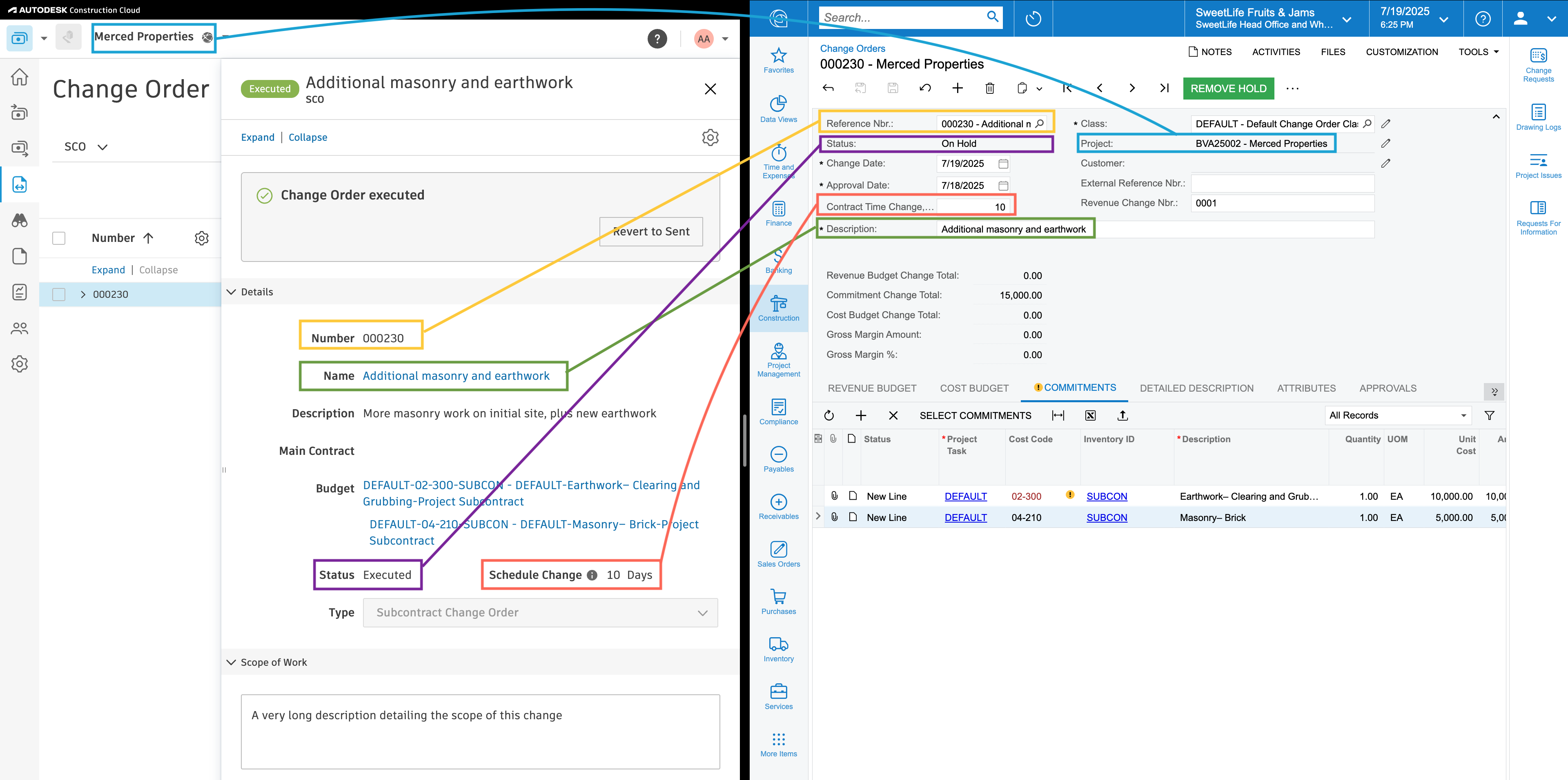 Autodesk Build and Acumatica Commitment Change Order Mapping