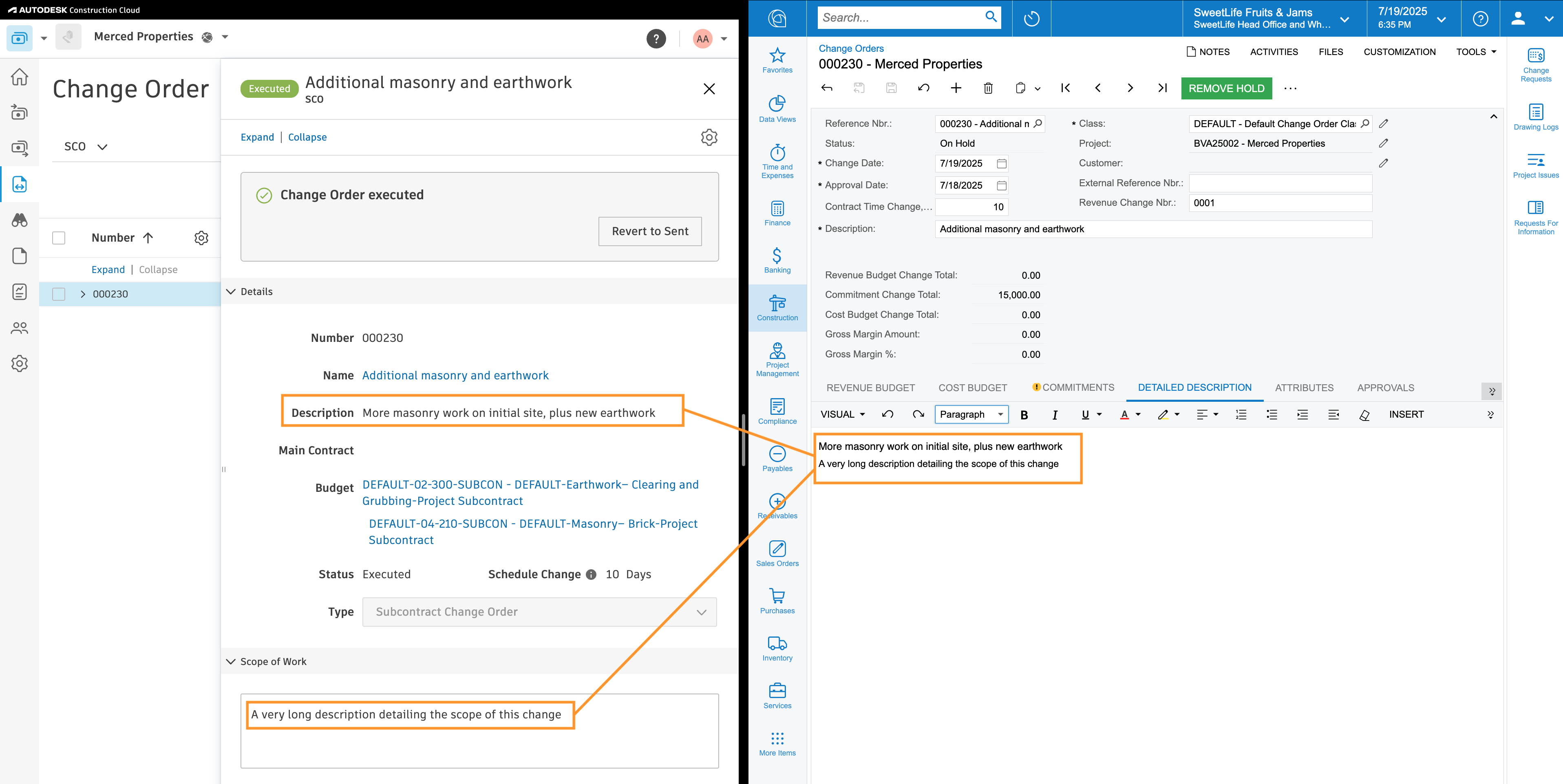 Autodesk Build and Acumatica Commitment Change Order Mapping