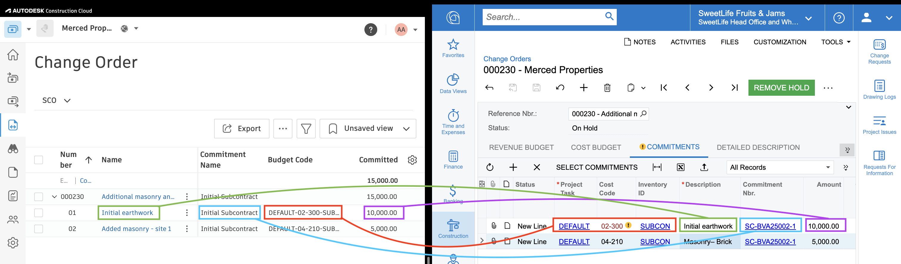 Autodesk Build and Acumatica Commitment Change Order Mapping