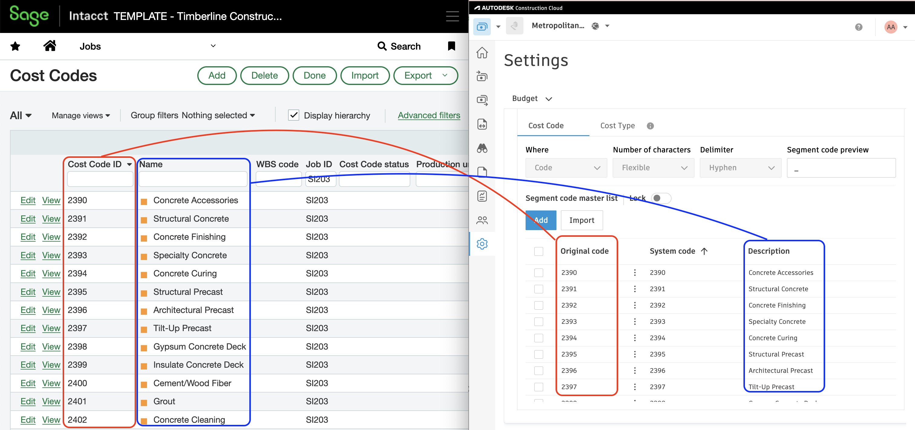 Autodesk Build and Sage Intacct Visual Mapping