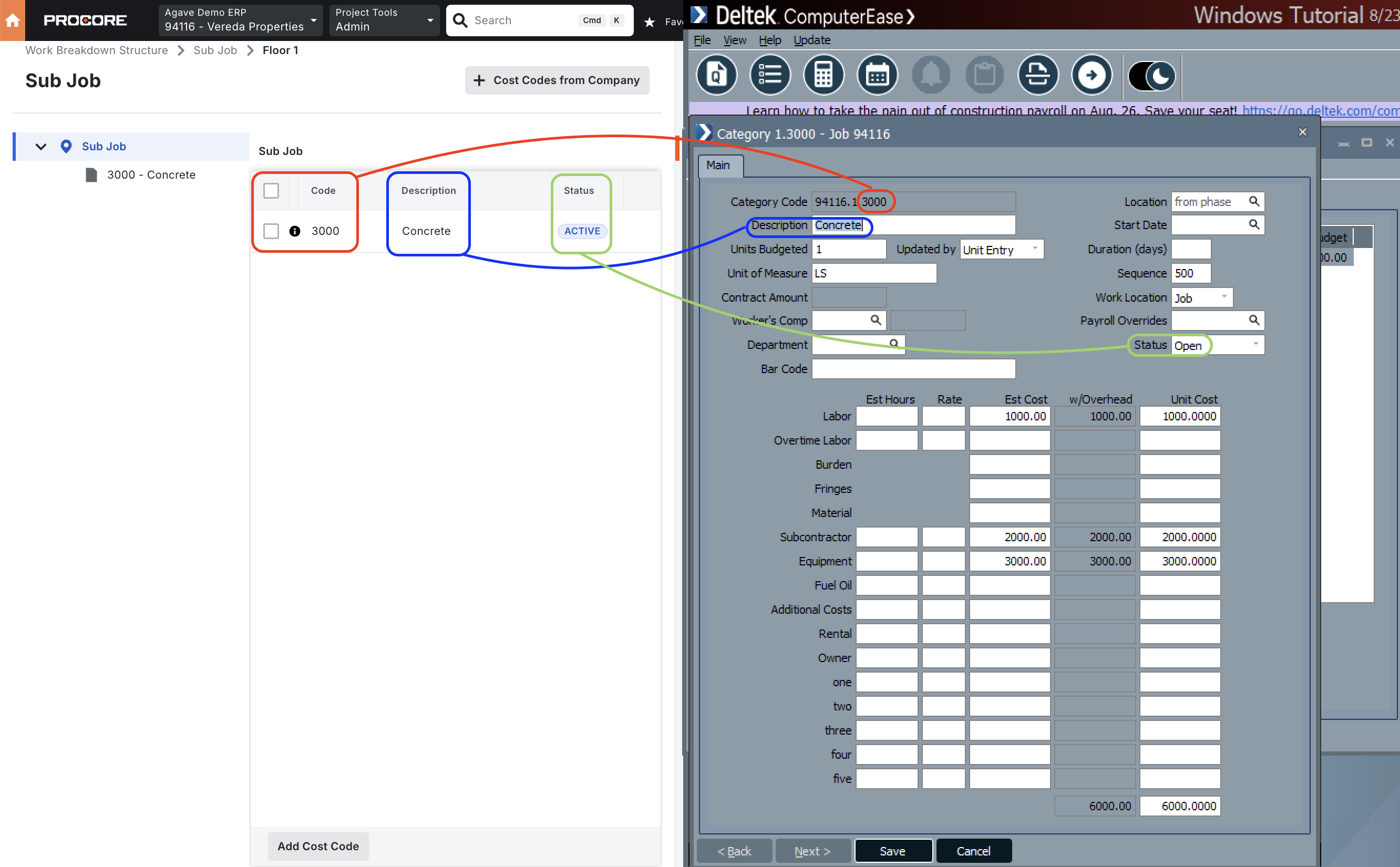 Procore and ComputerEase Visual Mapping