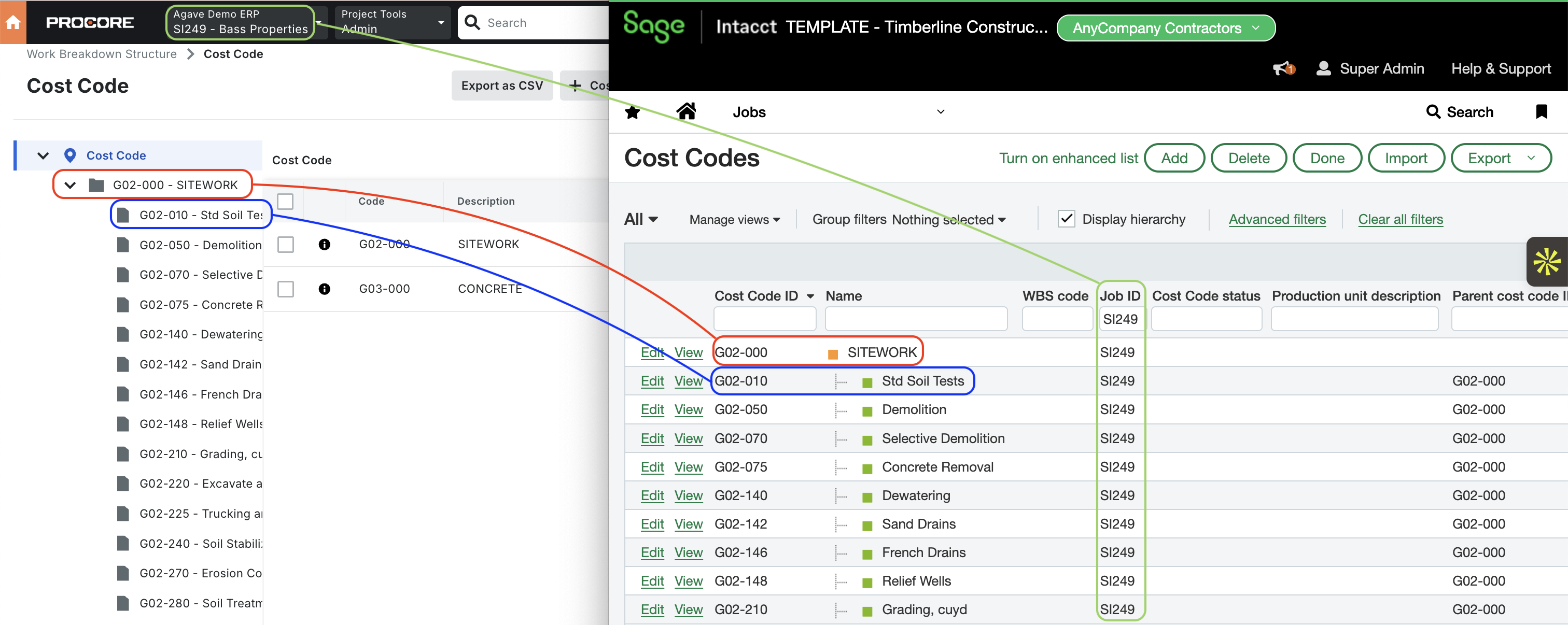 Procore and Sage Intacct Visual Mapping