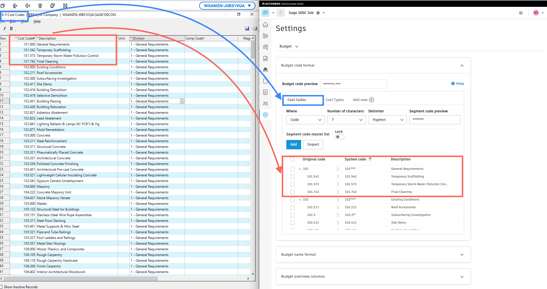 Autodesk Build and Sage 100 Cost Codes Mapping