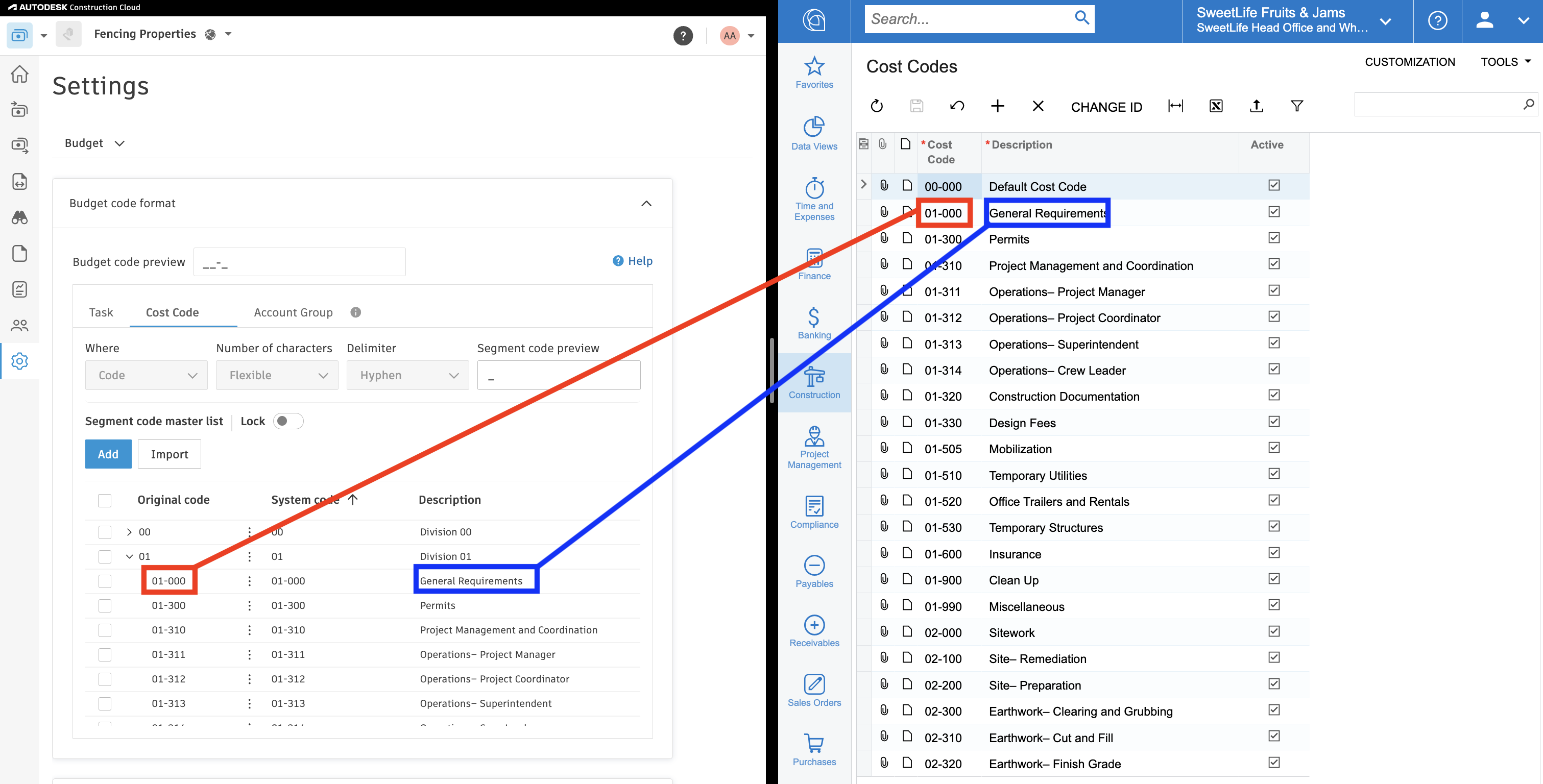 Autodesk Build and Acumatica Cost Codes Mapping