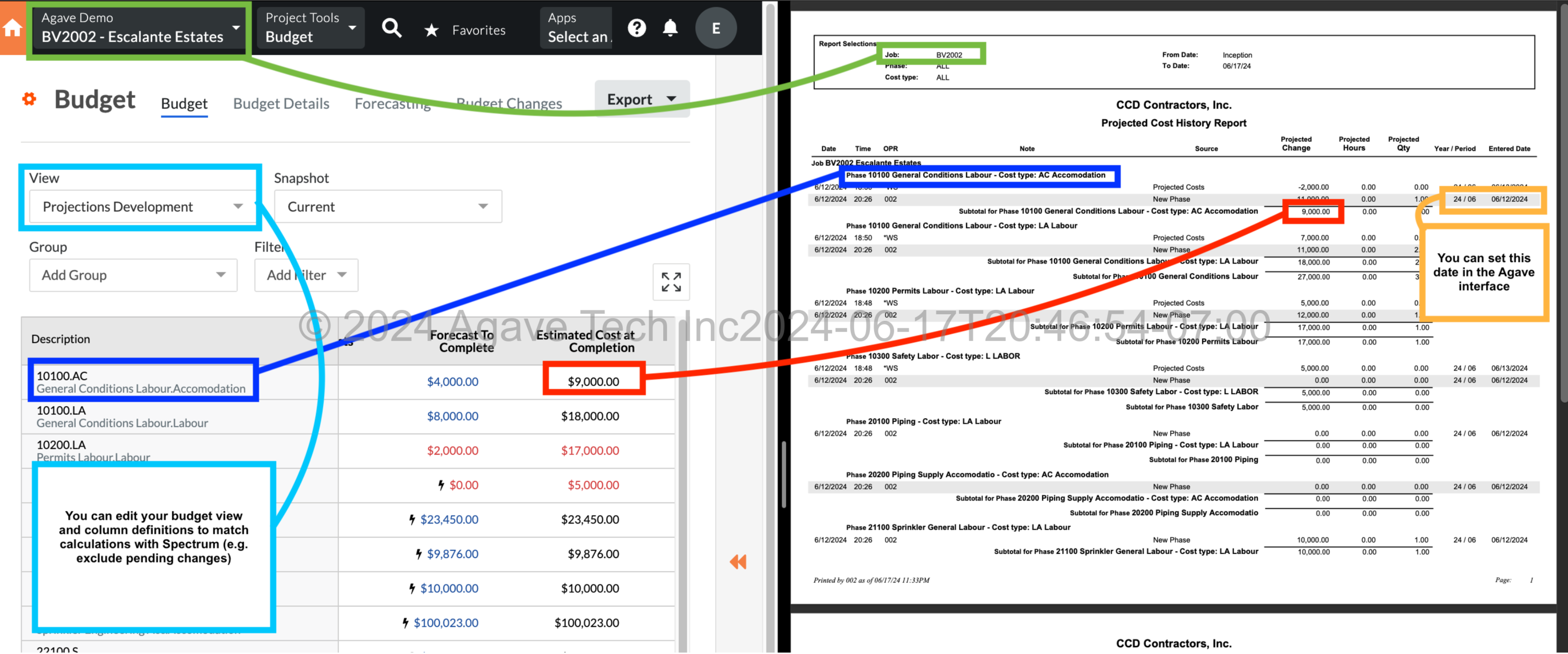 Procore and Spectrum Cost Projection Visual Mapping