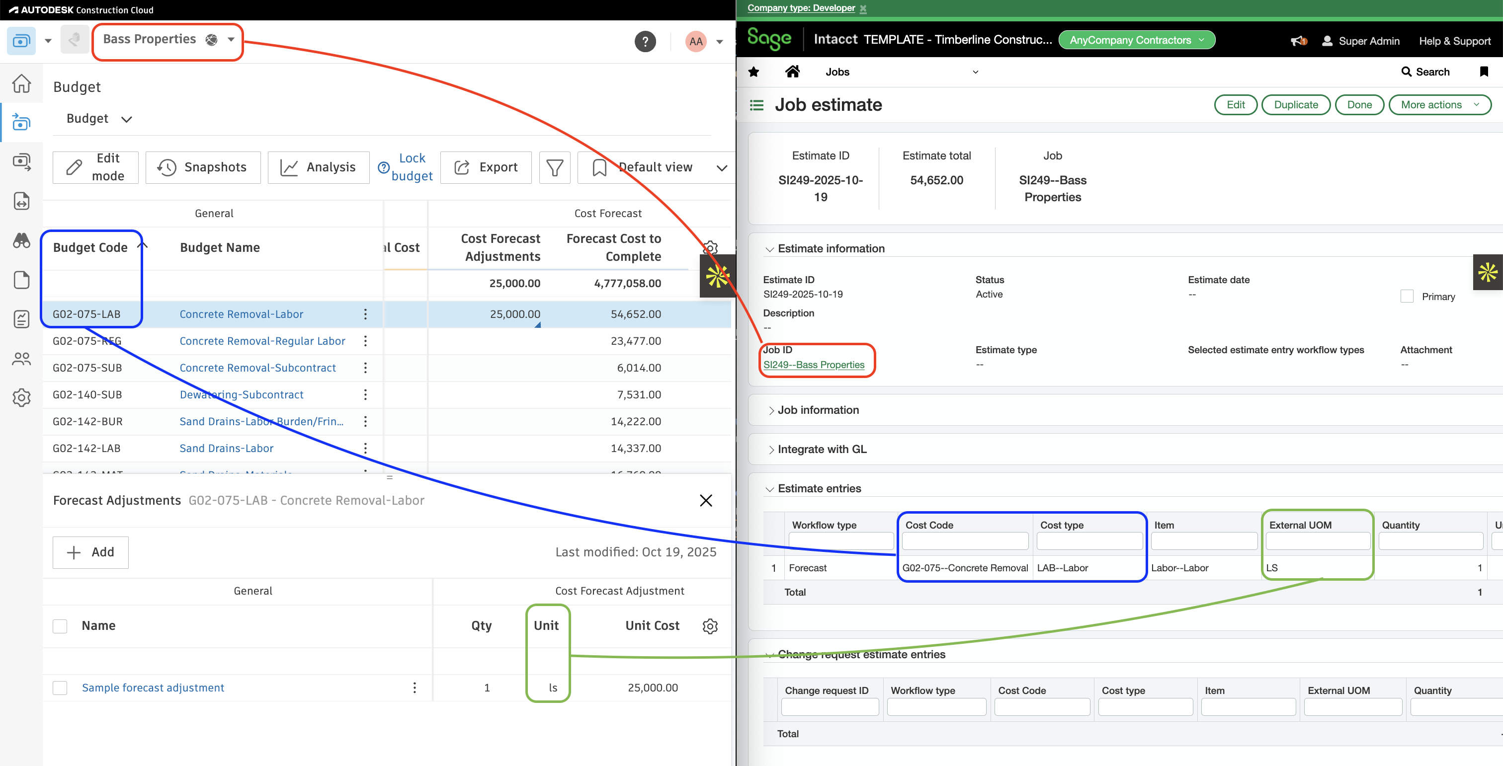 Autodesk Build and Sage Intacct Visual Mapping