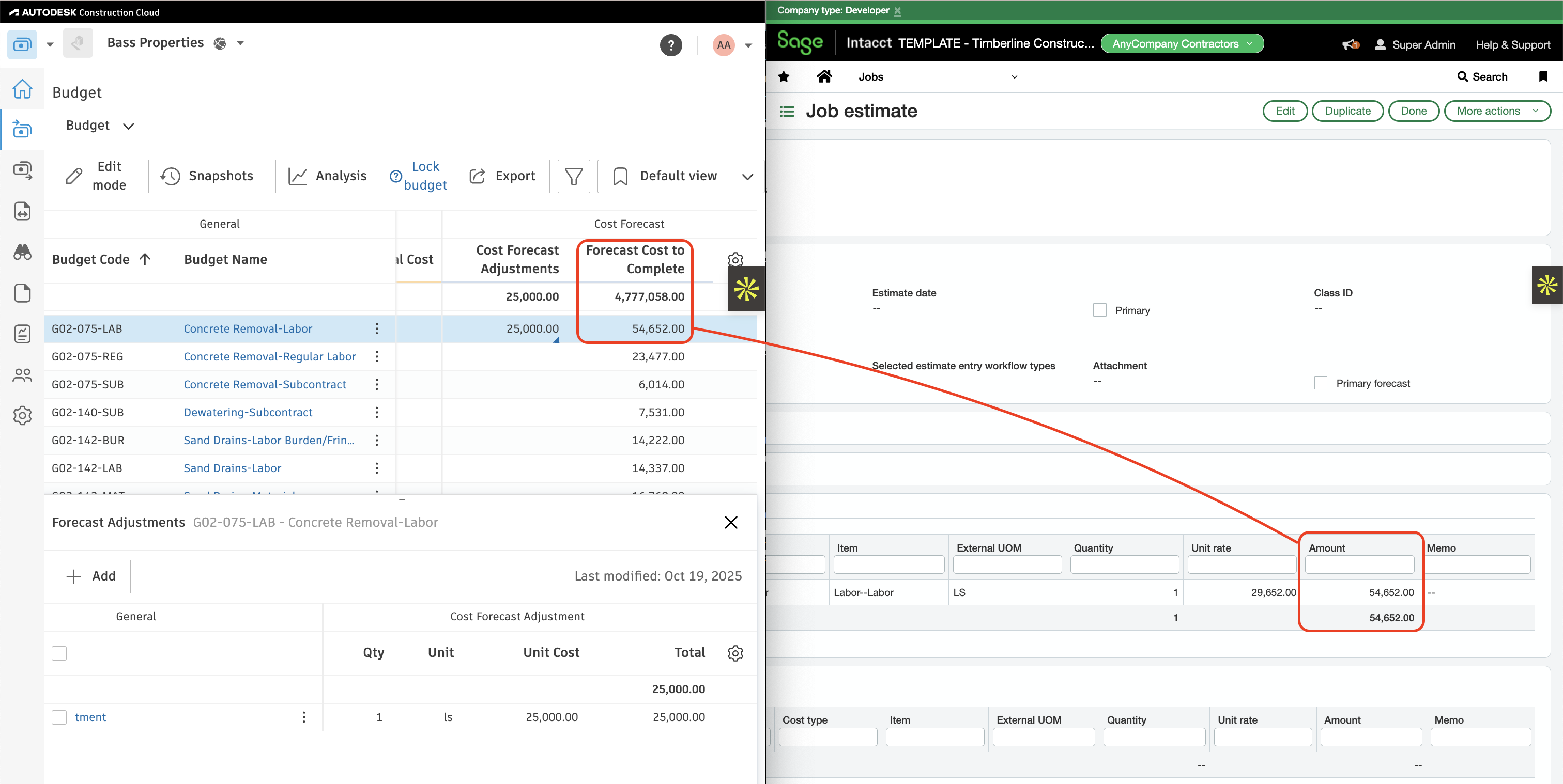 Autodesk Build and Sage Intacct Visual Mapping