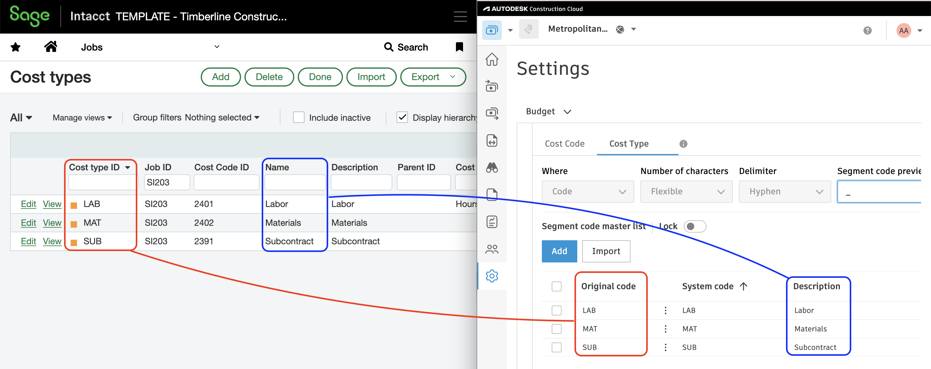 Autodesk Build and Sage Intacct Visual Mapping