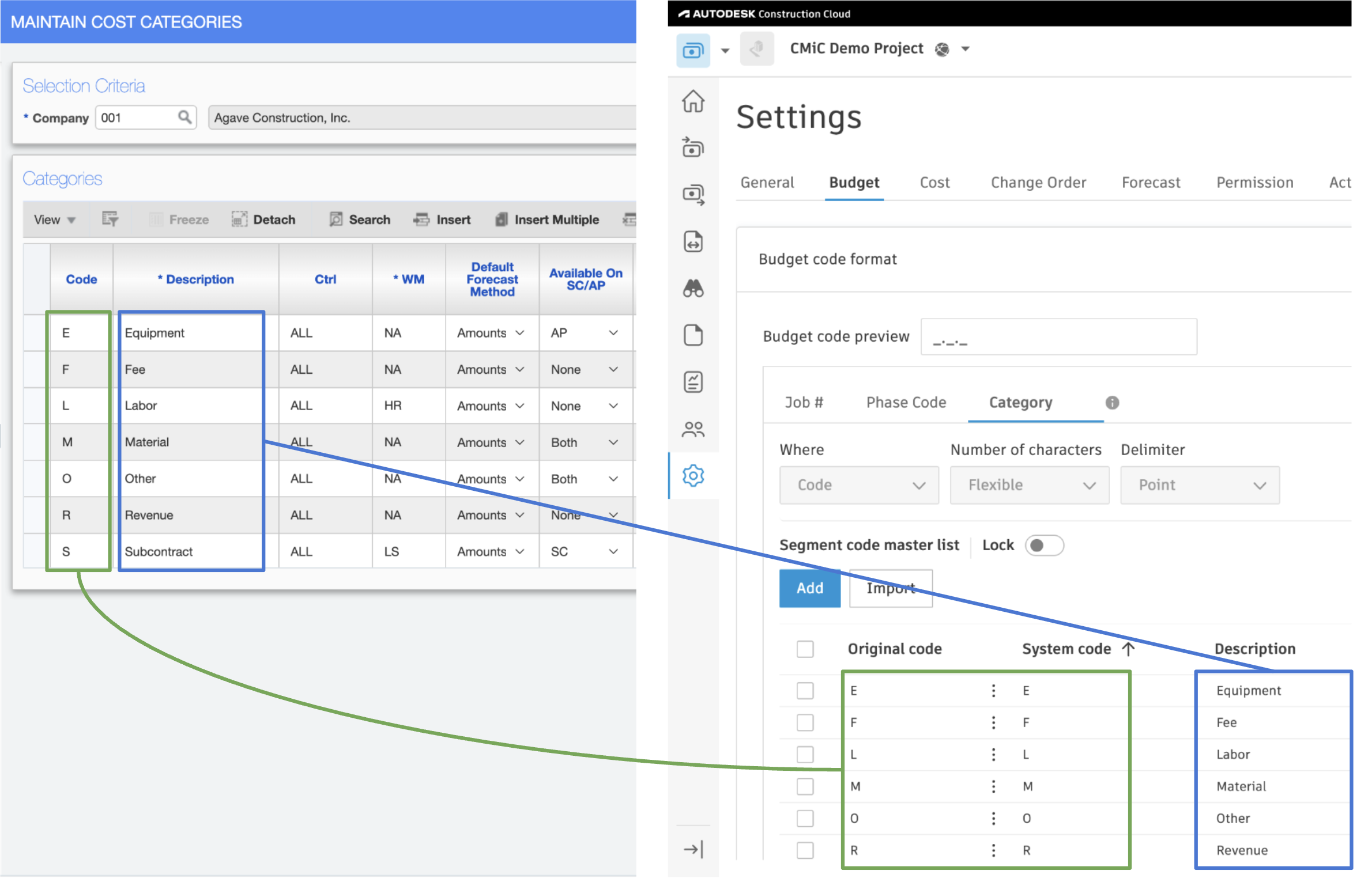 Autodesk Build and CMiC Cost Types Mapping