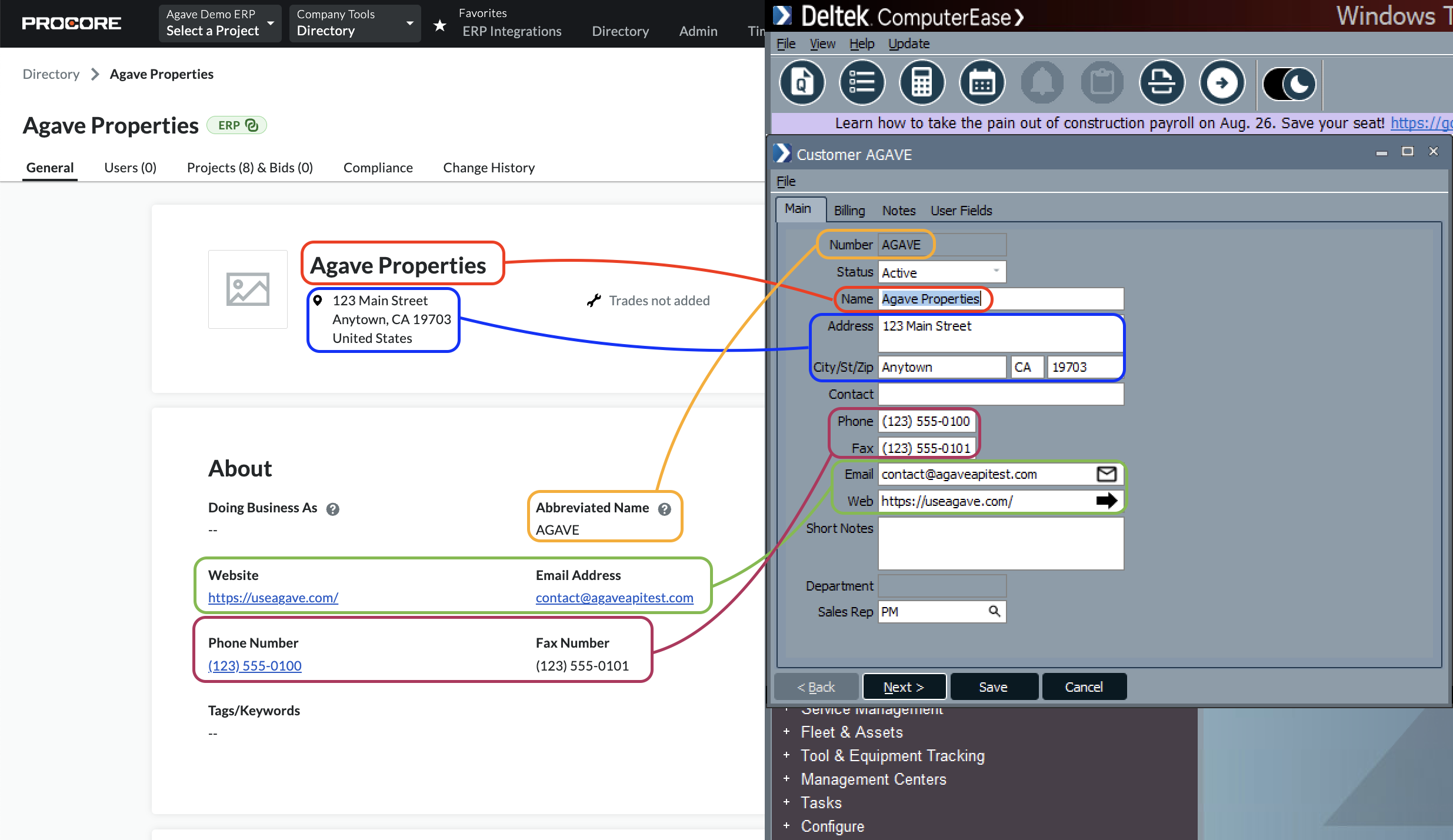 Procore and ComputerEase Visual Mapping