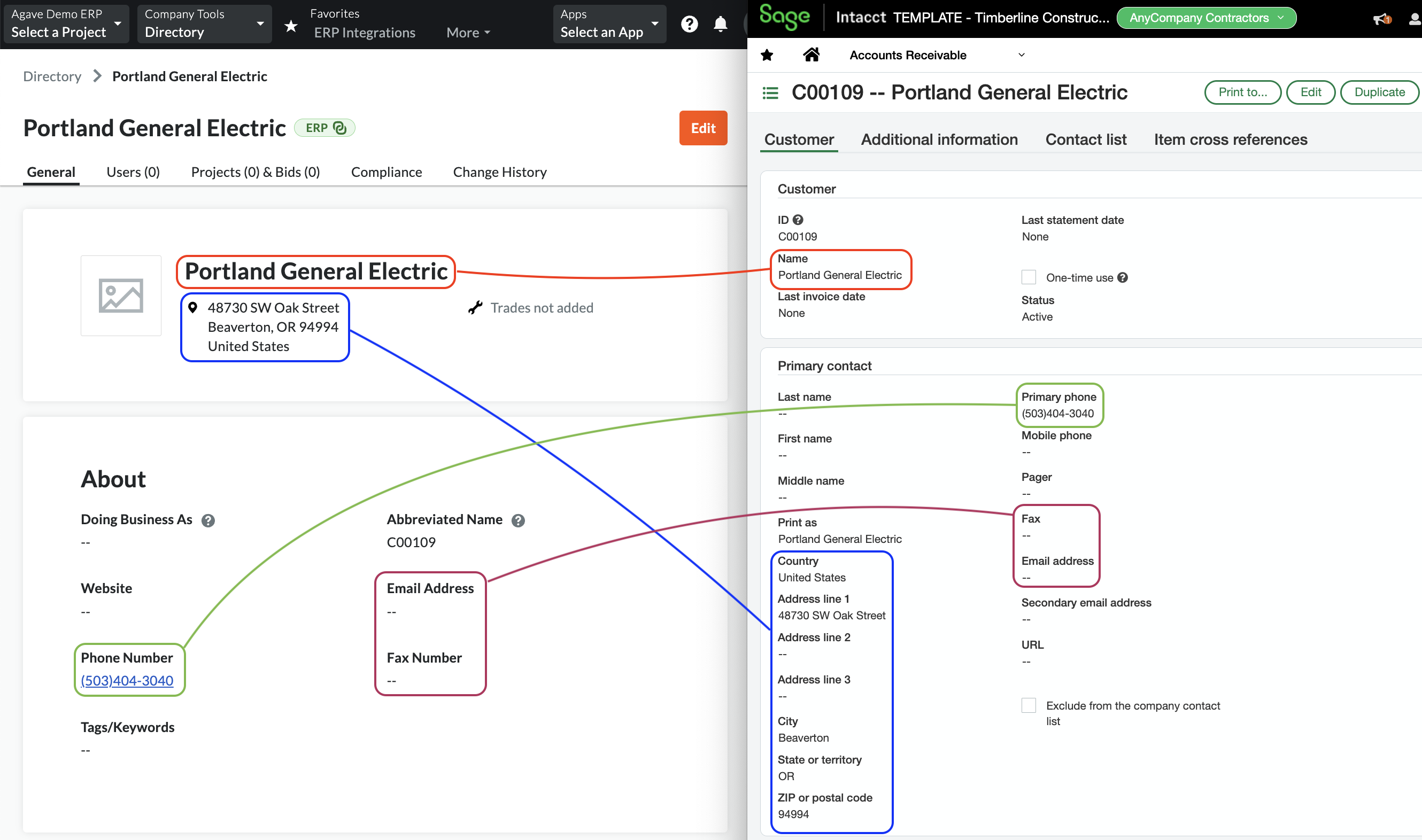 Procore and Sage Intacct Visual Mapping