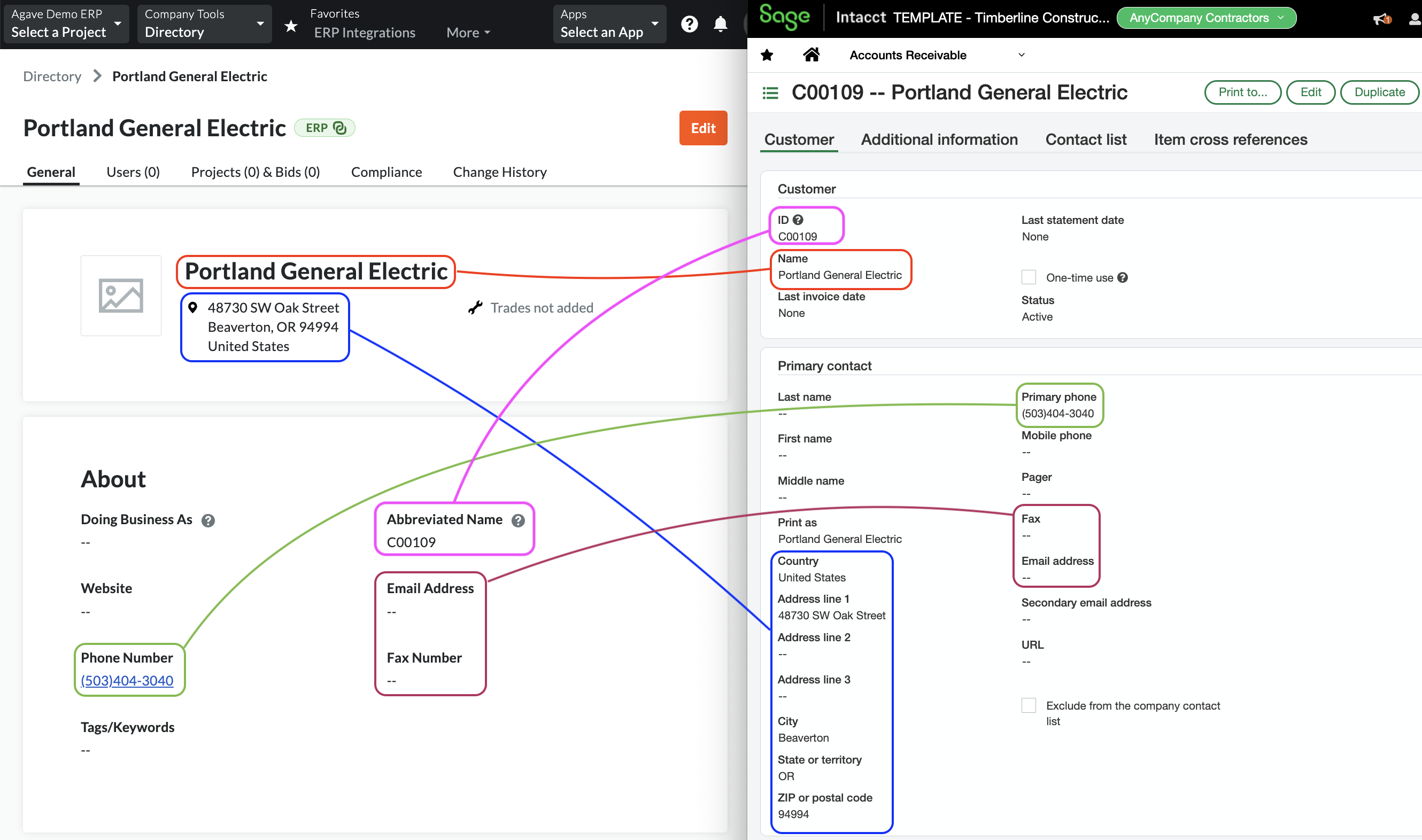 Procore and Sage Intacct Visual Mapping