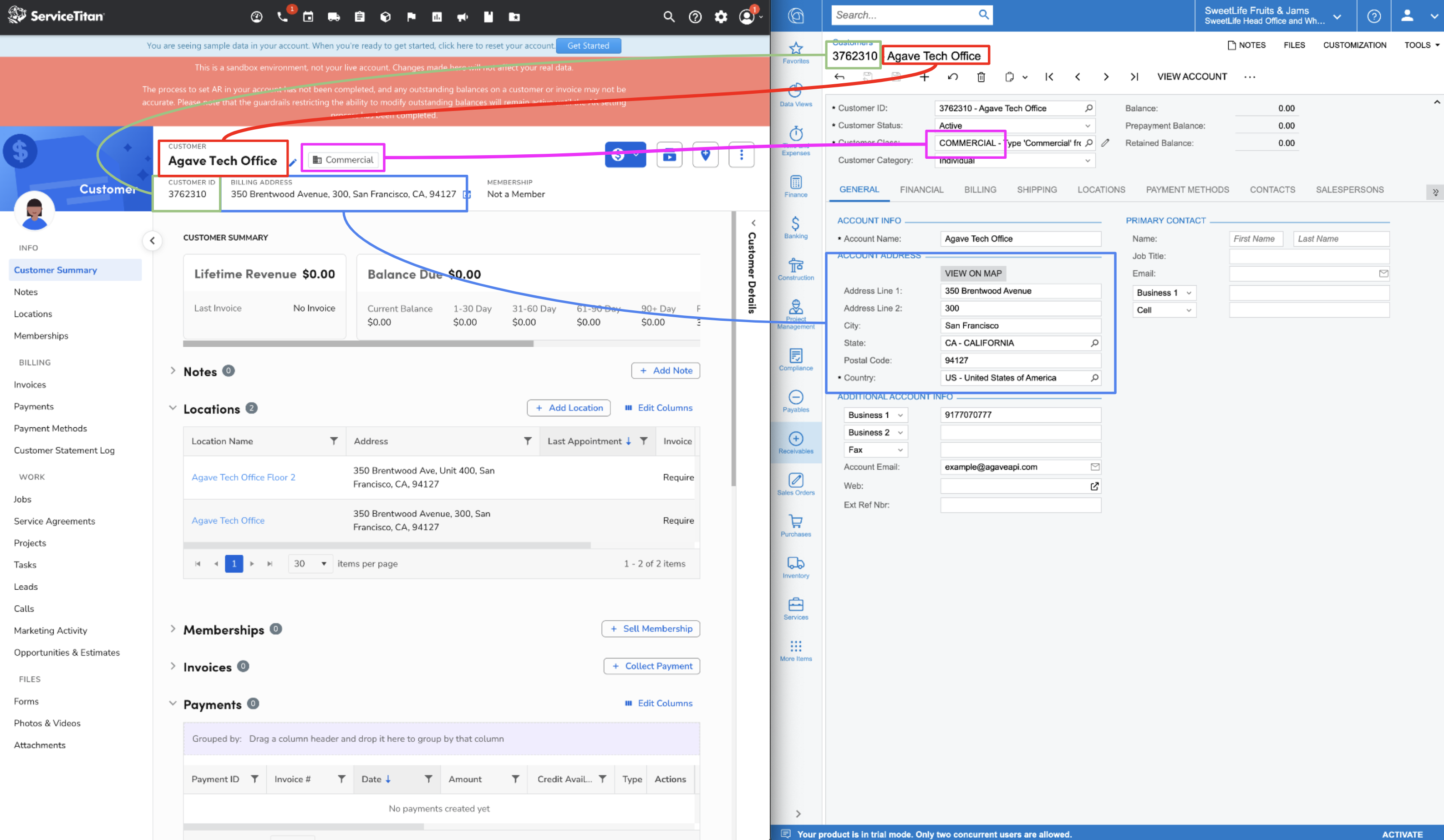 ServiceTitan and Acumatica Customers Visual Mapping