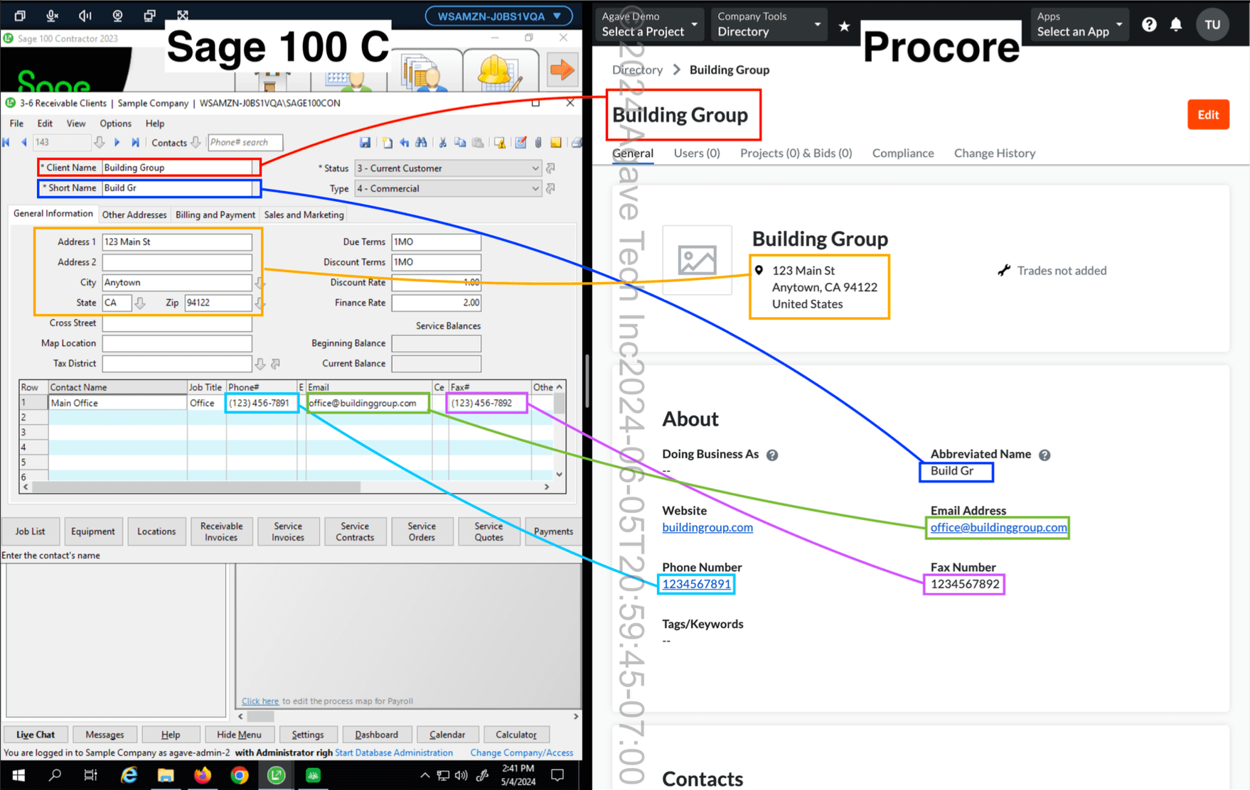 Procore and Sage 100 Customers Mapping