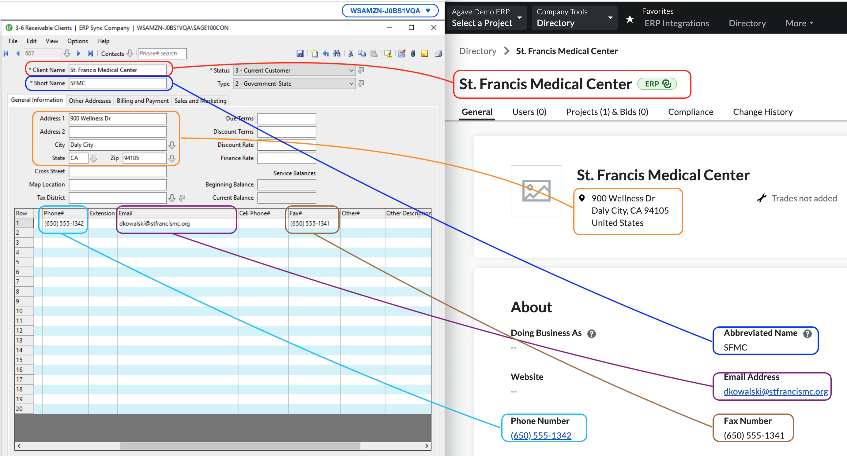 Procore and Sage 100 Customers Mapping