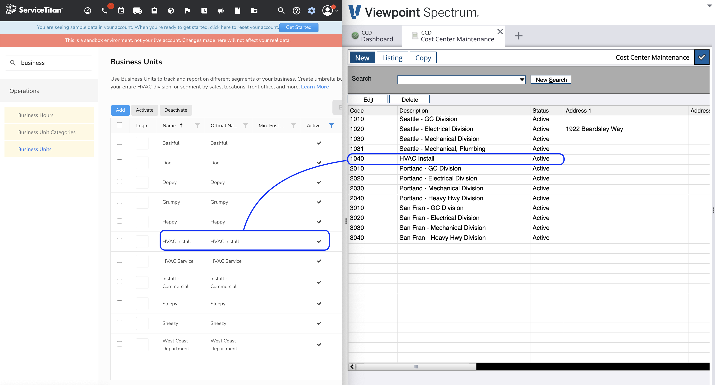 ServiceTitan and Spectrum Departments Visual Mapping