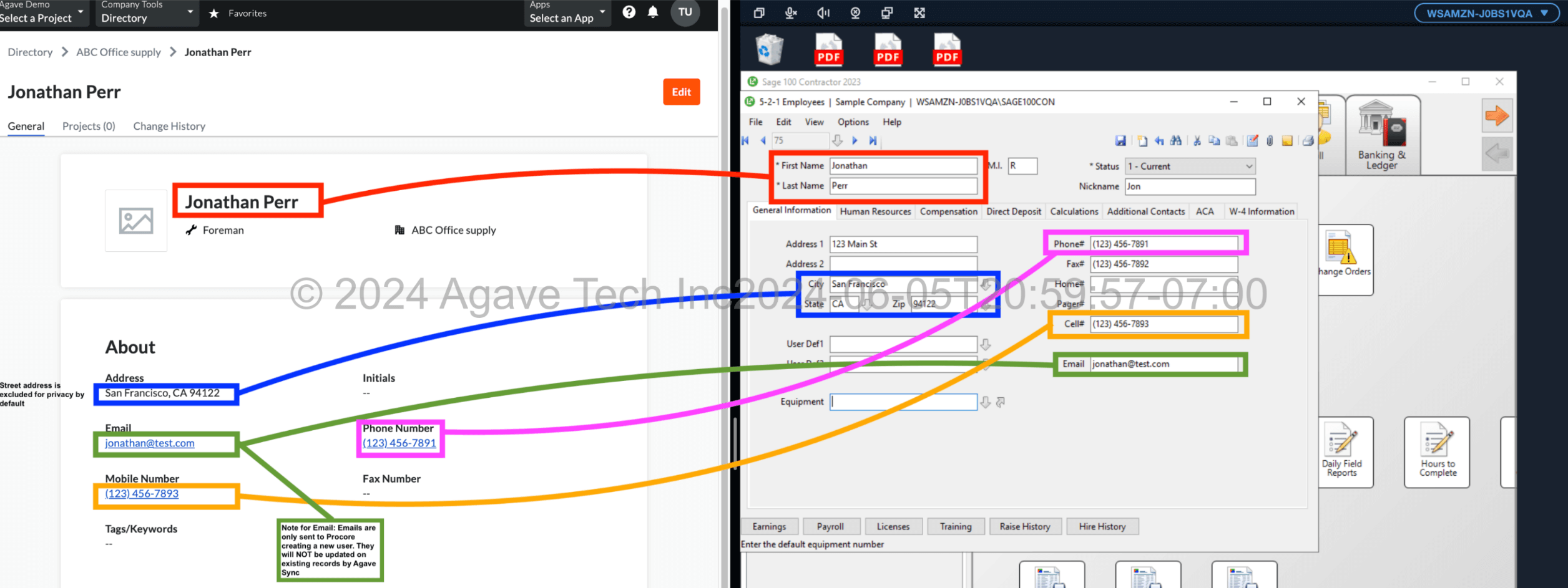 Procore and Sage 100 employees Mapping 1