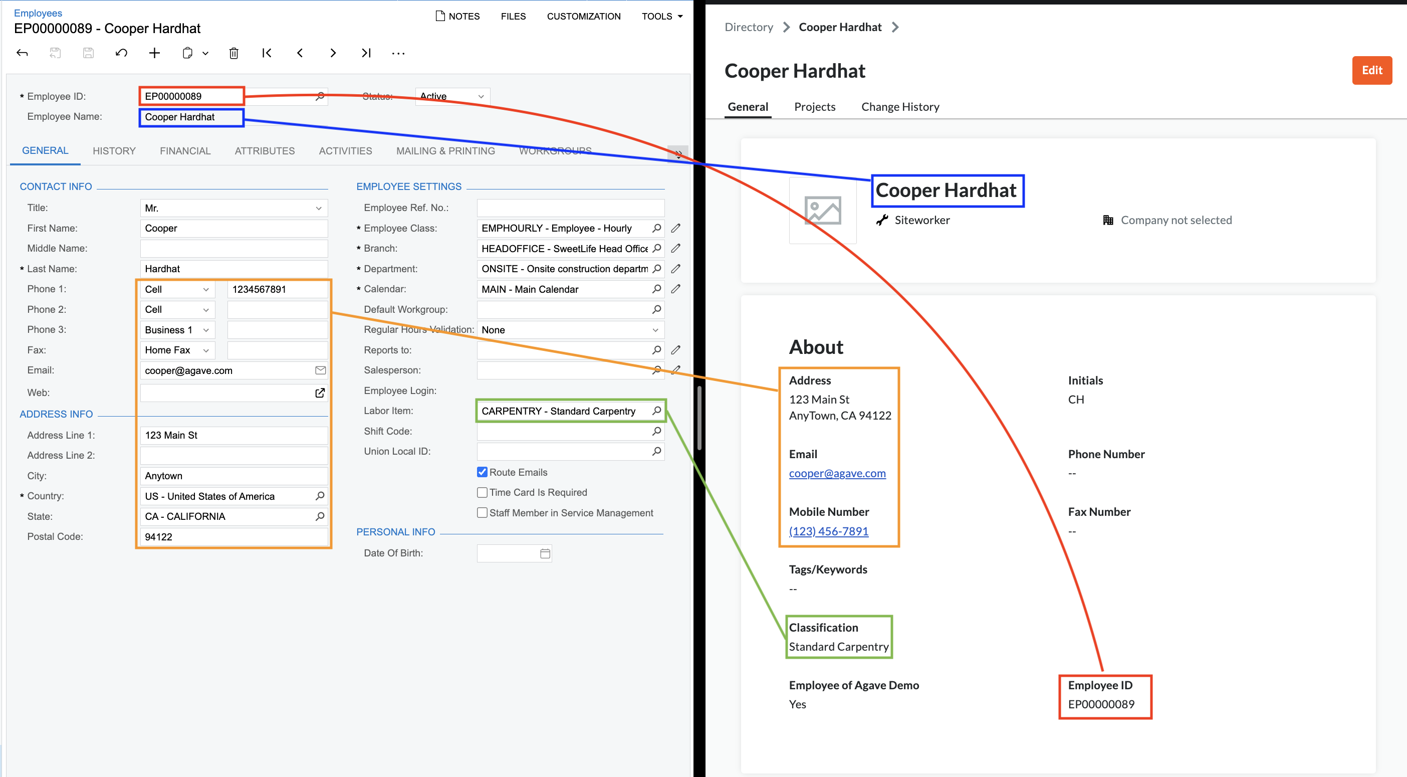 Procore and Acumatica Employees Visual Mapping