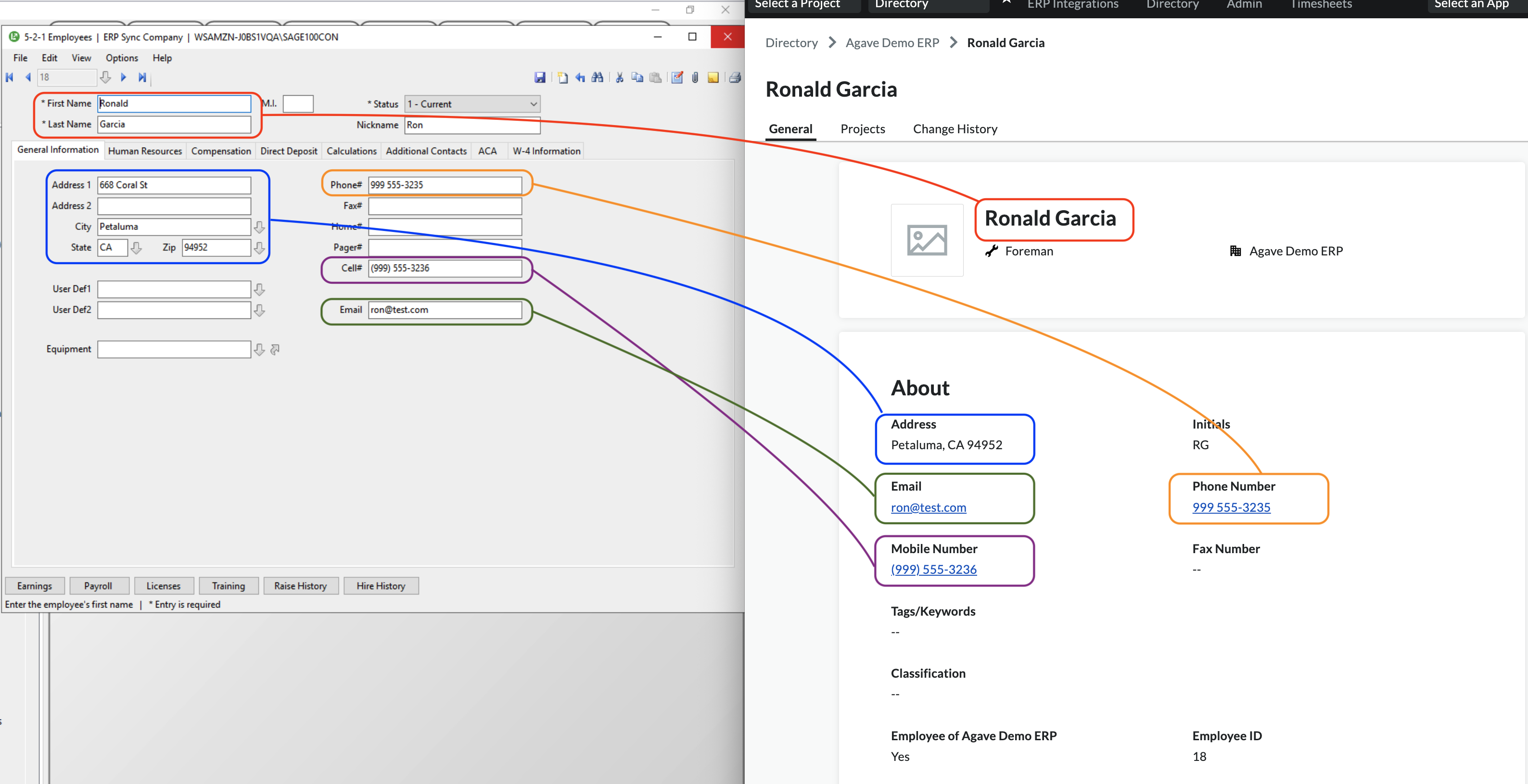 Procore and Sage 100 employees Mapping 1