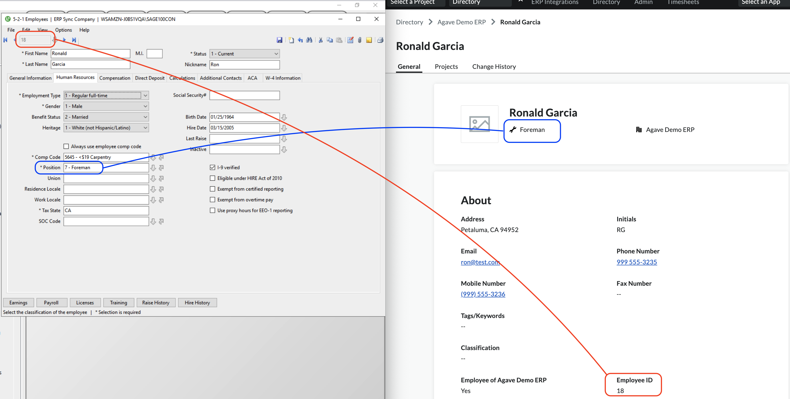 Procore and Sage 100 employees Mapping 2