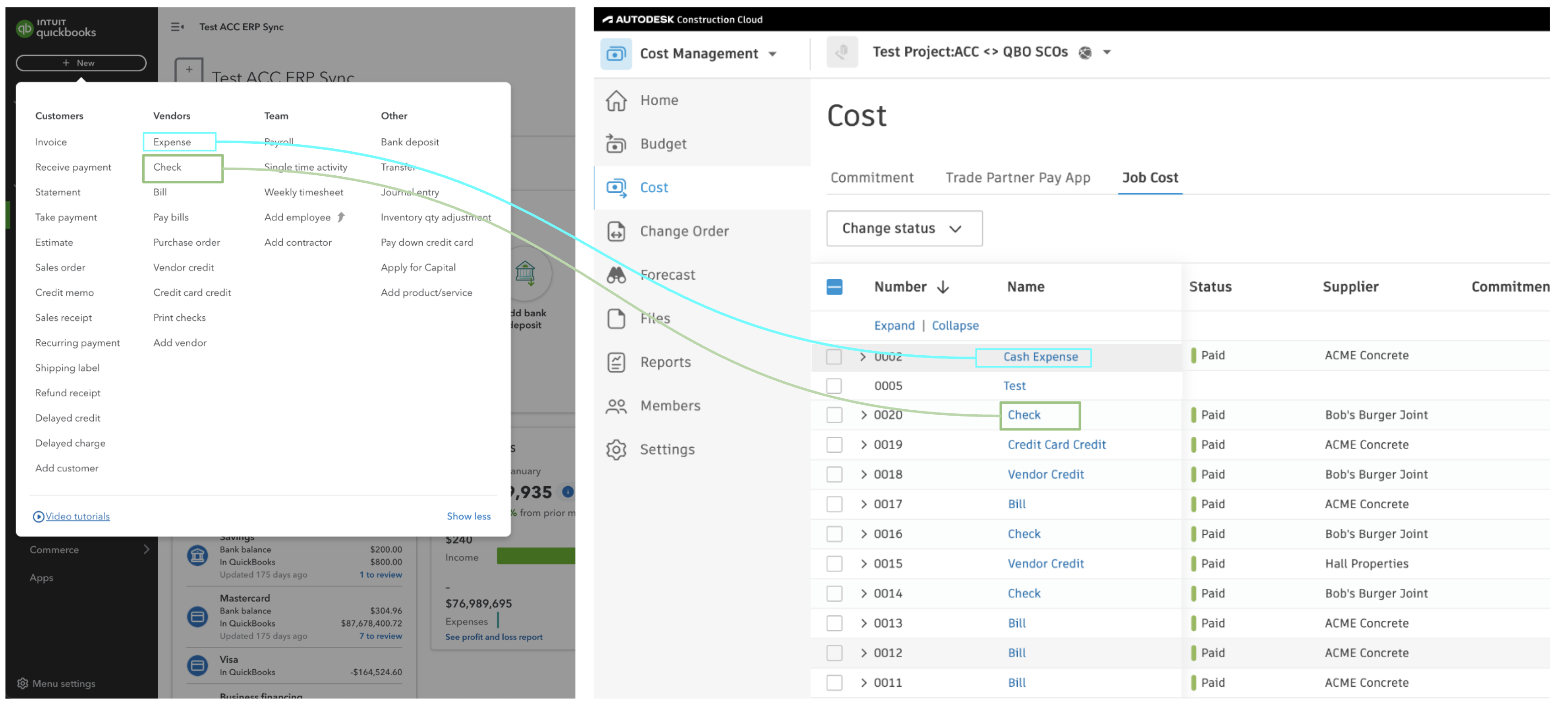 QuickBooks Online and Autodesk Build Expenses Visual Mapping 1
