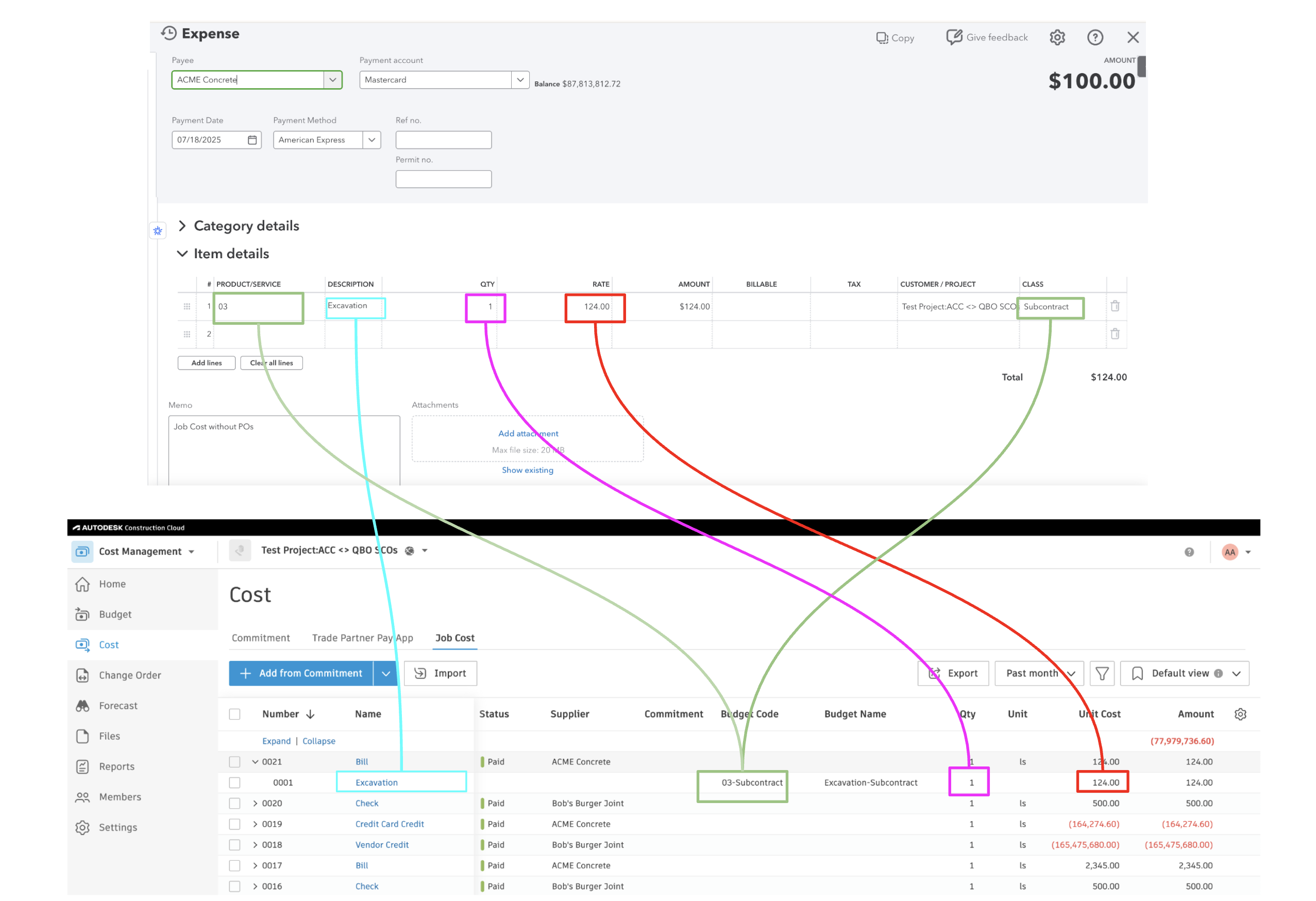 QuickBooks Online and Autodesk Build Expenses Visual Mapping 2