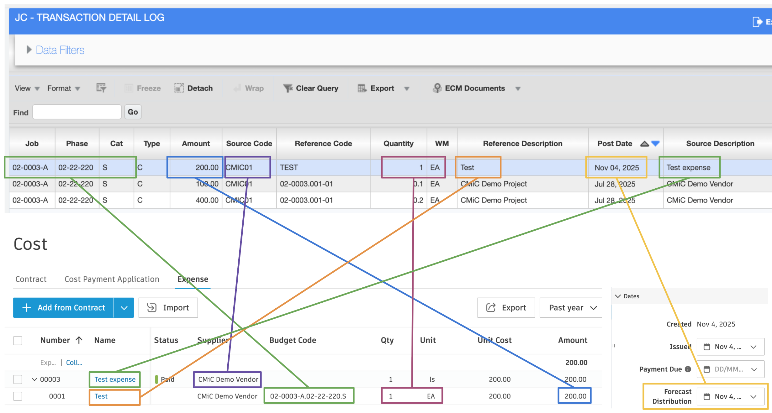 Autodesk Build and CMiC Expenses