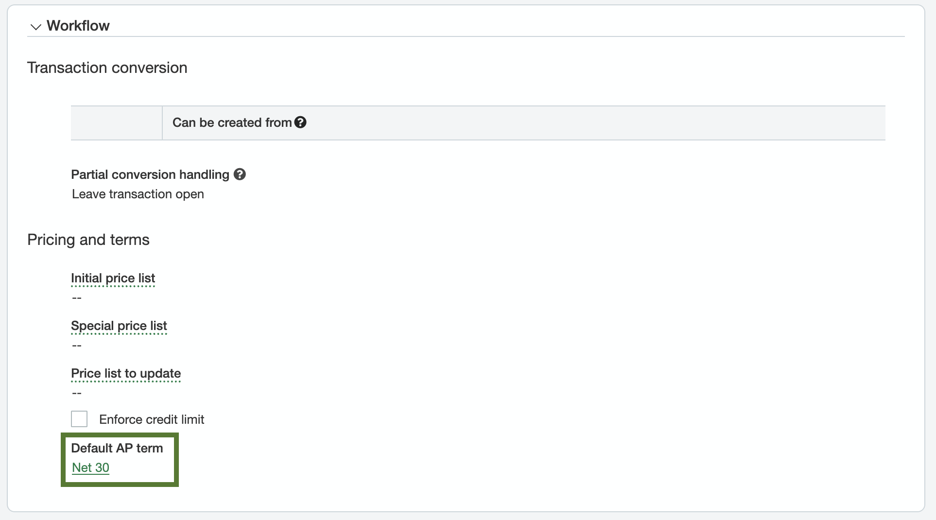 Sage Intacct default AP term fallback