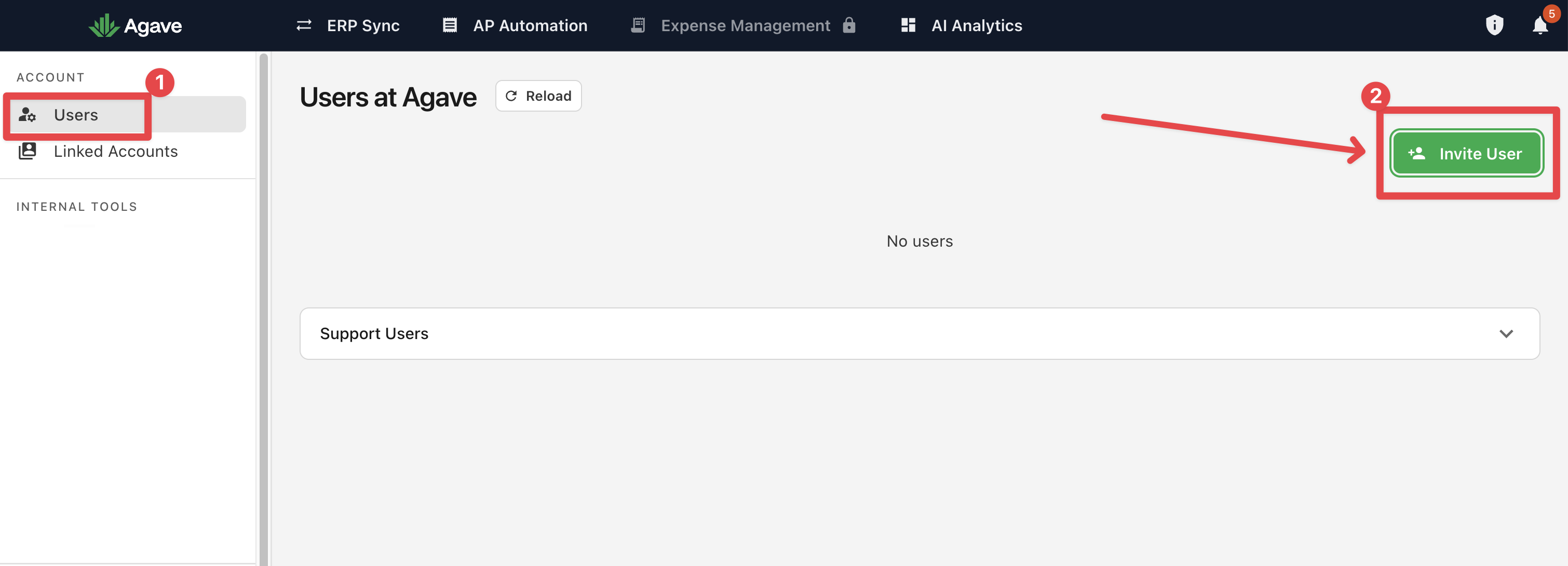 Users page with the Invite User button