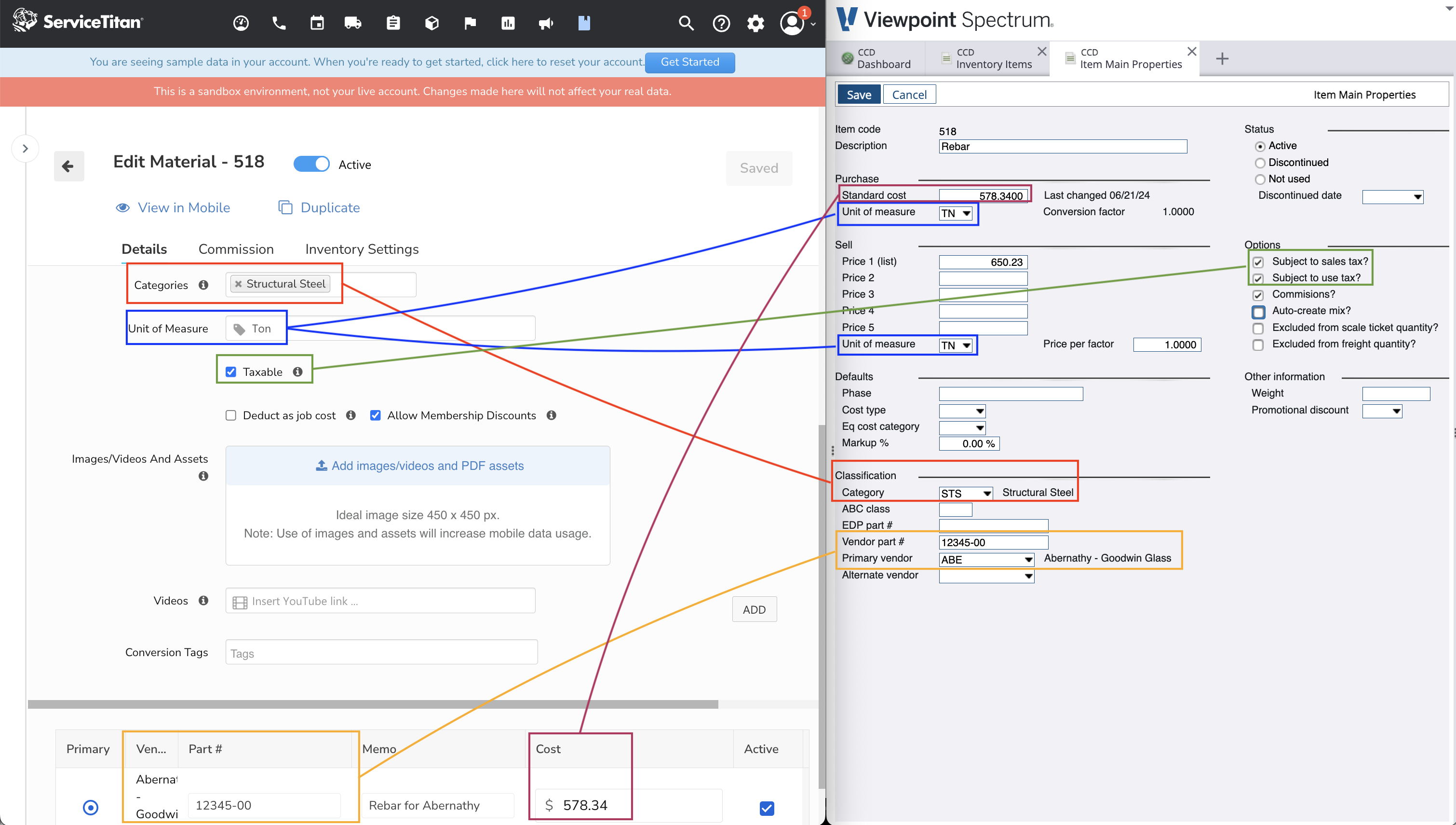 ServiceTitan and Spectrum Items Visual Mapping