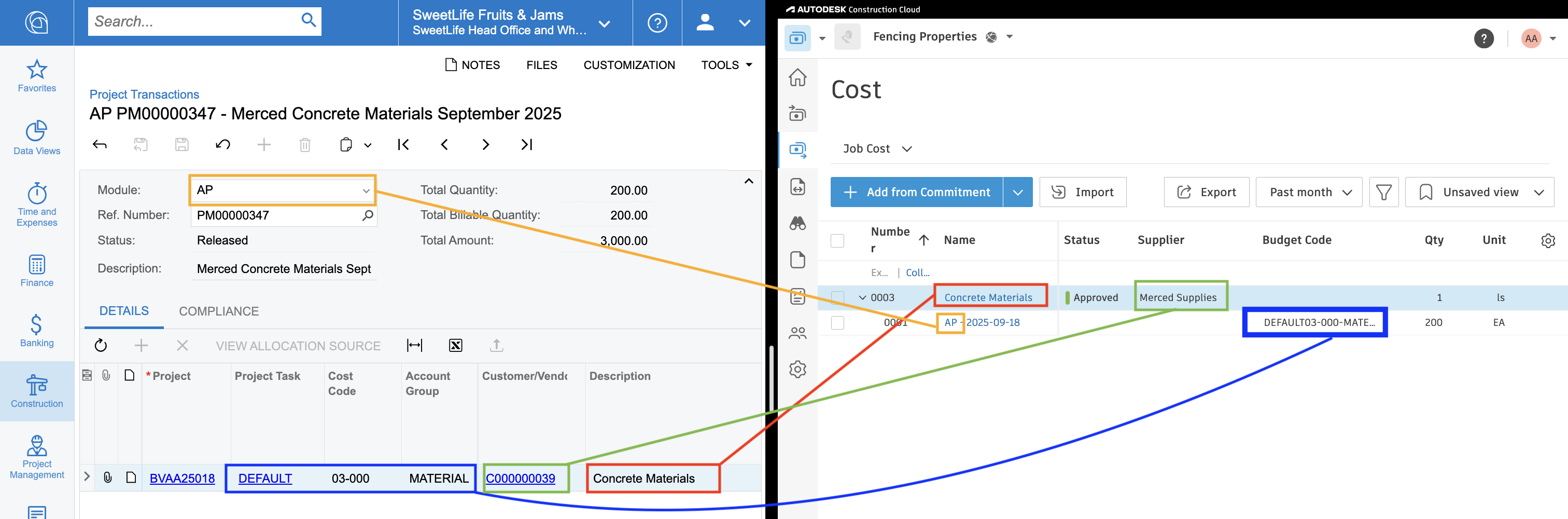 Autodesk Build and Acumatica Job Costs Mapping